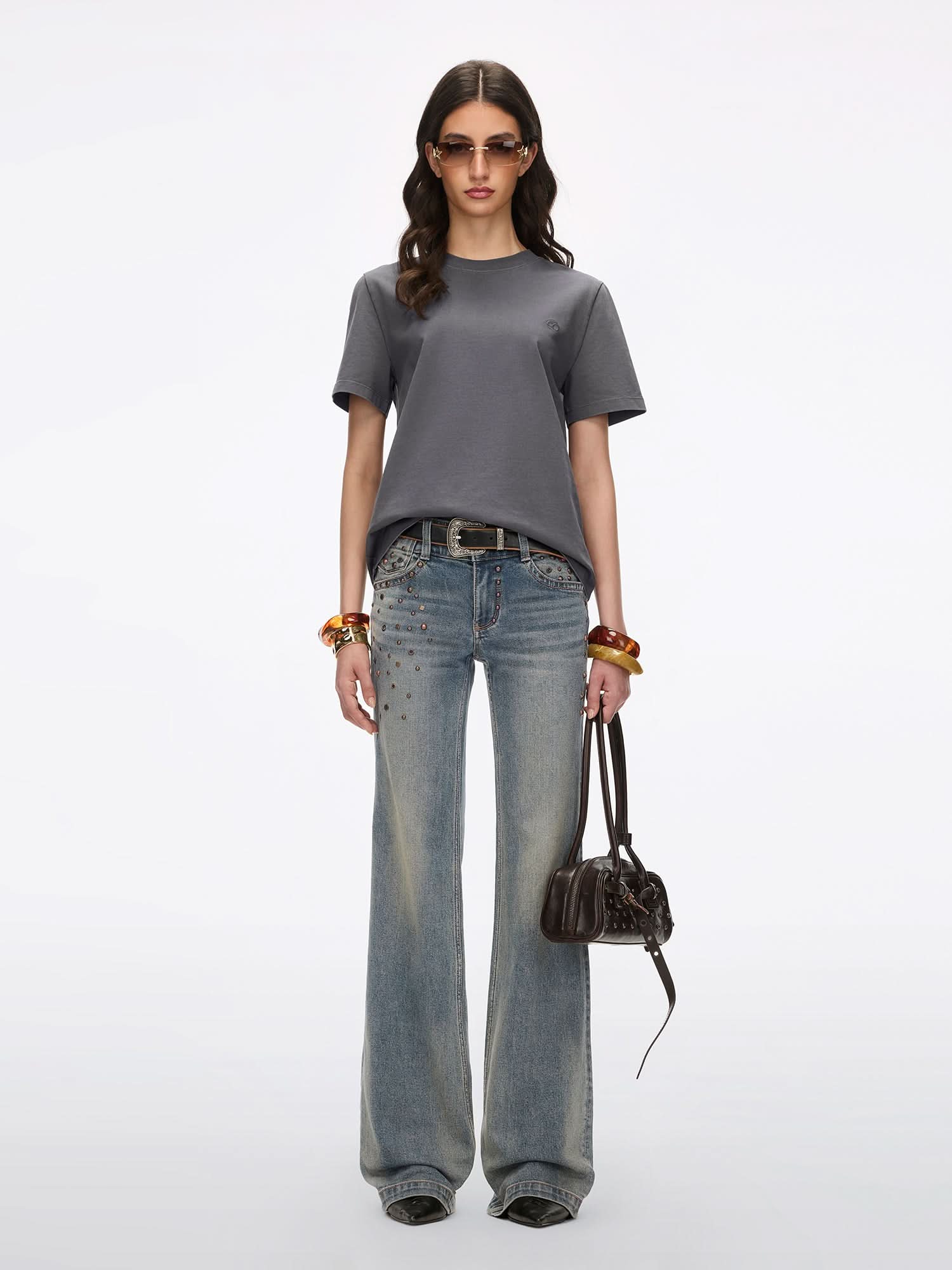 T-Shirt with Rhinestone Details