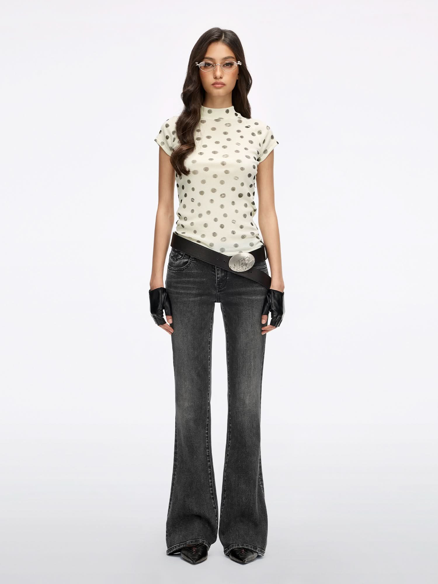 Lip-Print Velvet T-Shirt - MISS SIXTY