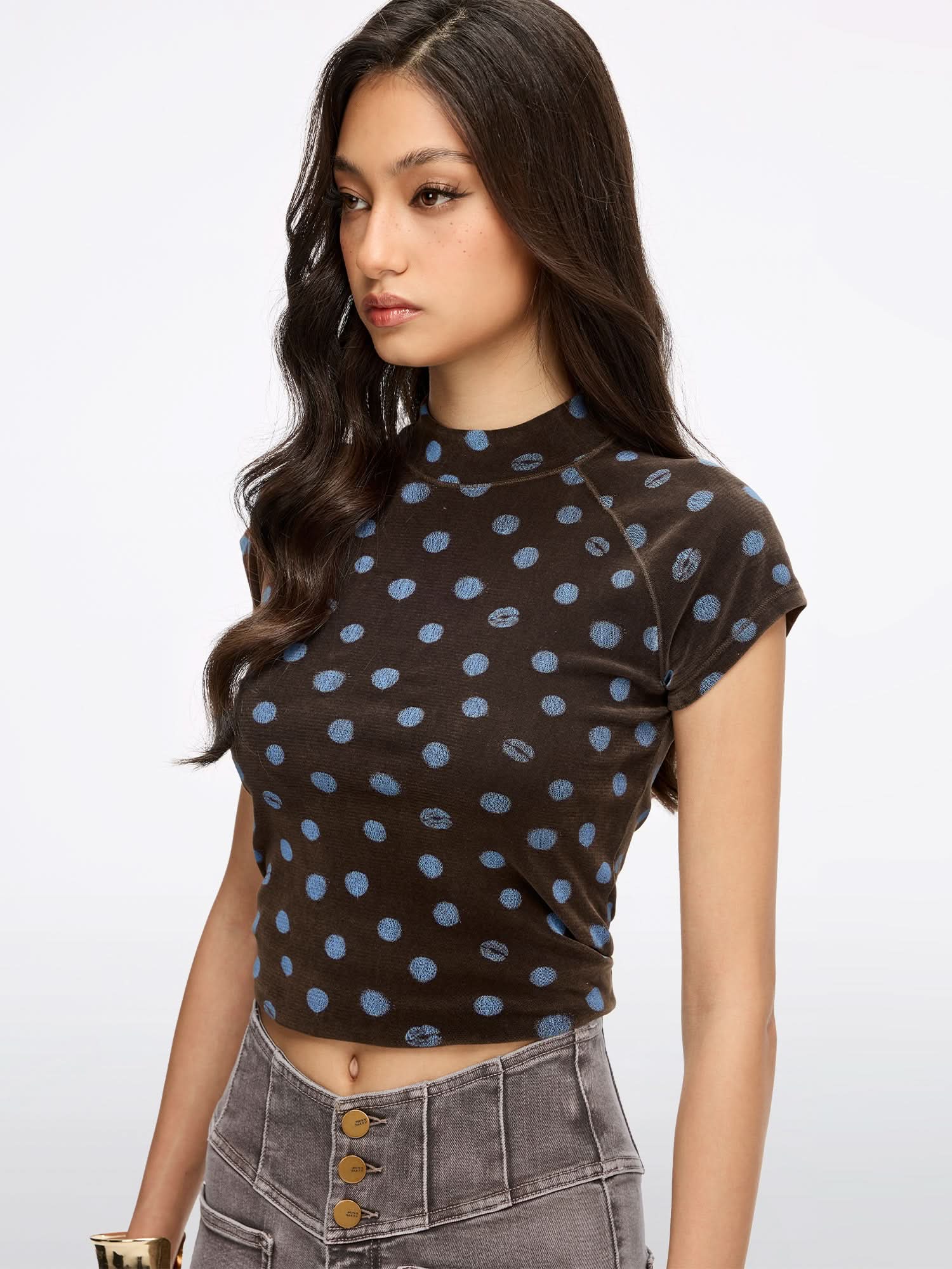 Lip-Print Velvet T-Shirt