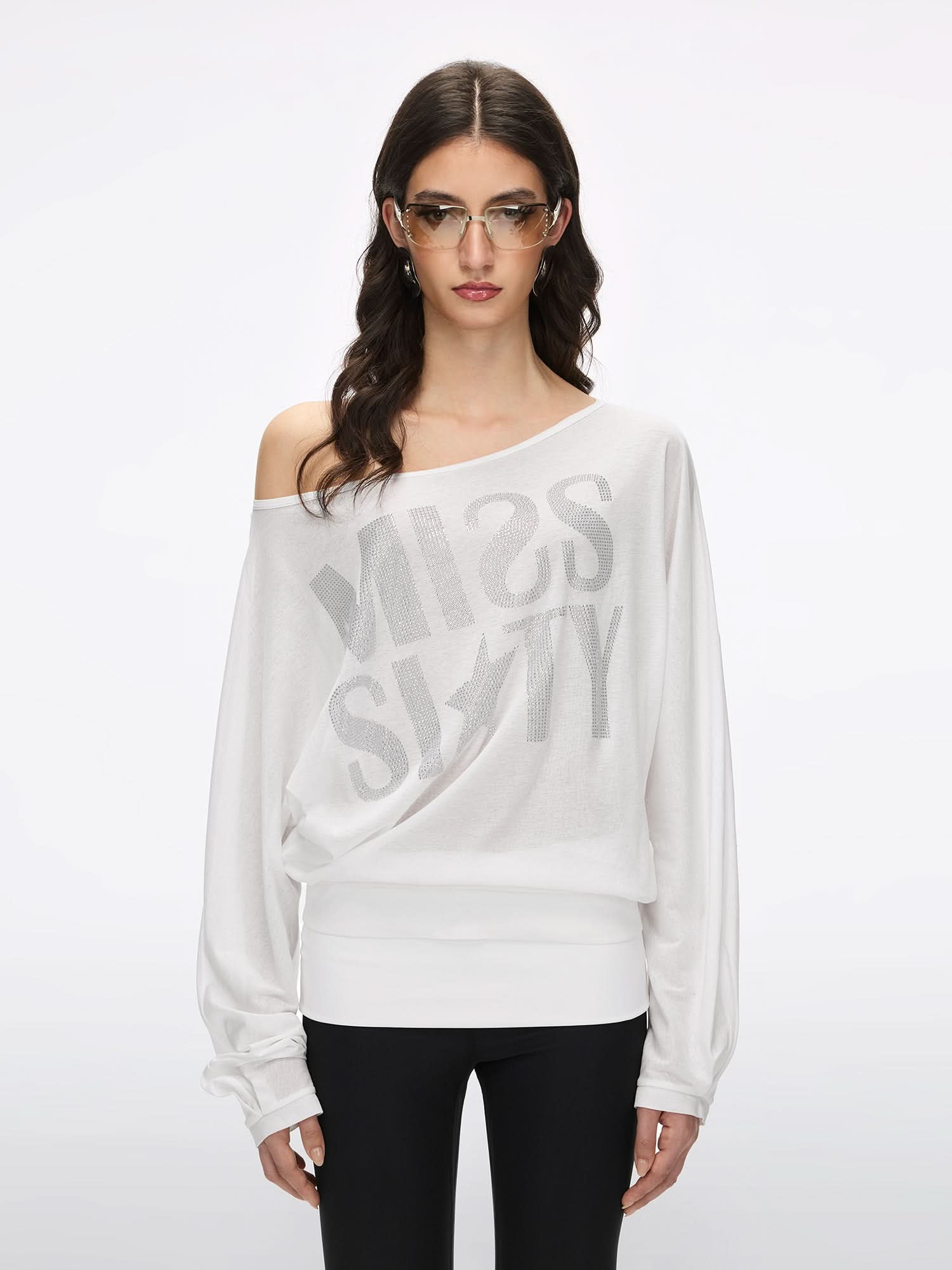 Off-Shoulder Rhinestone T-Shirt