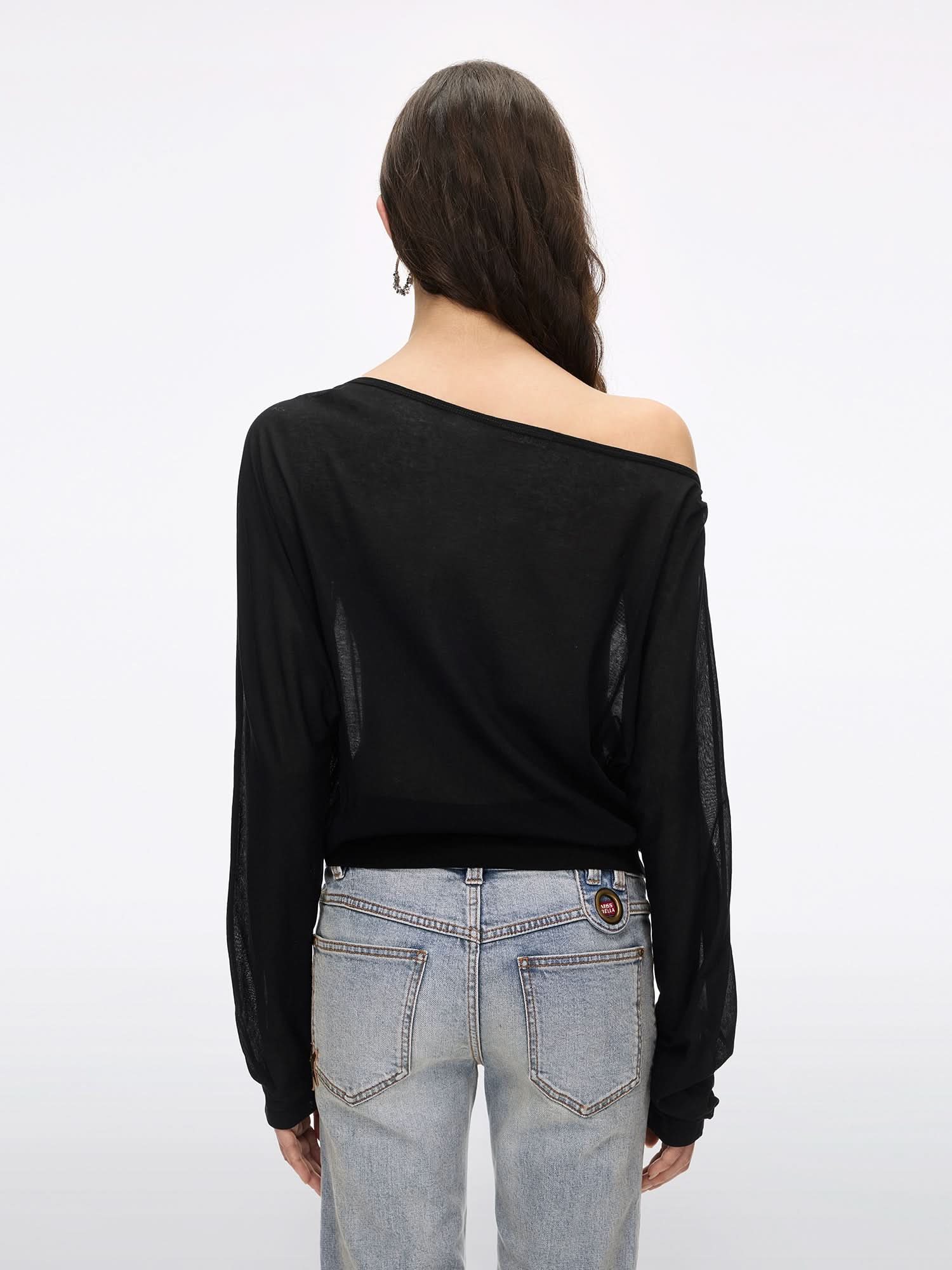 Off-Shoulder Rhinestone T-Shirt