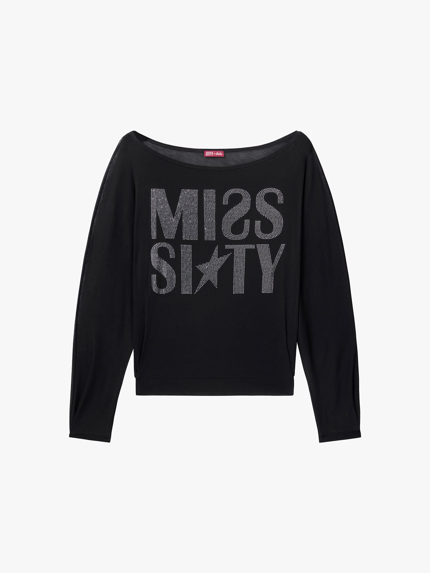 Off-Shoulder Rhinestone T-Shirt