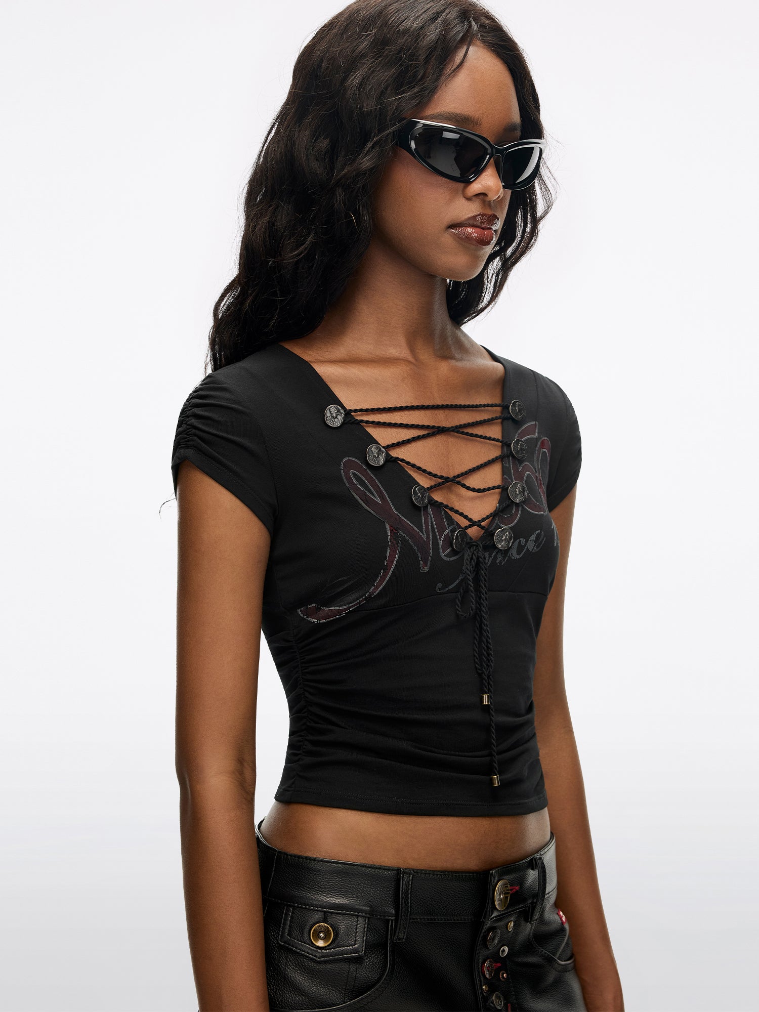 Lace-up Printed T-shirt