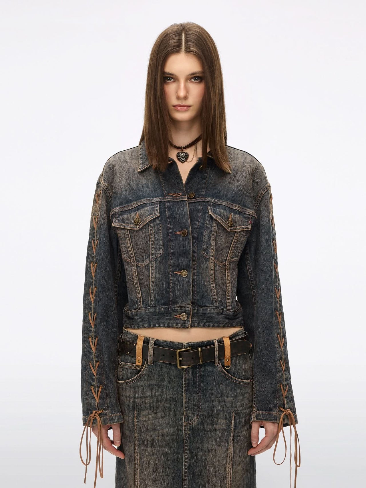 Distressed Tie-Front Denim Jacket