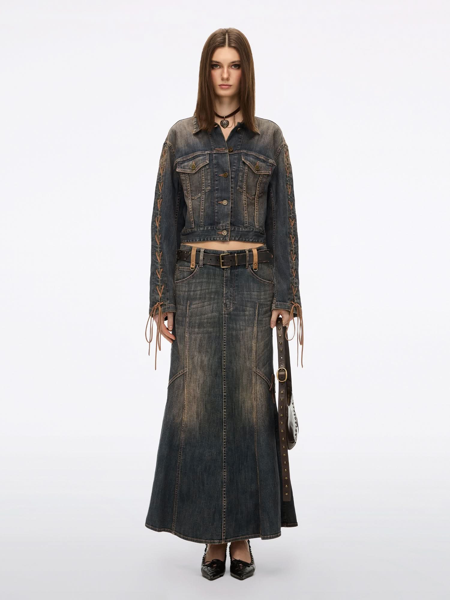 Distressed Tie-Front Denim Jacket