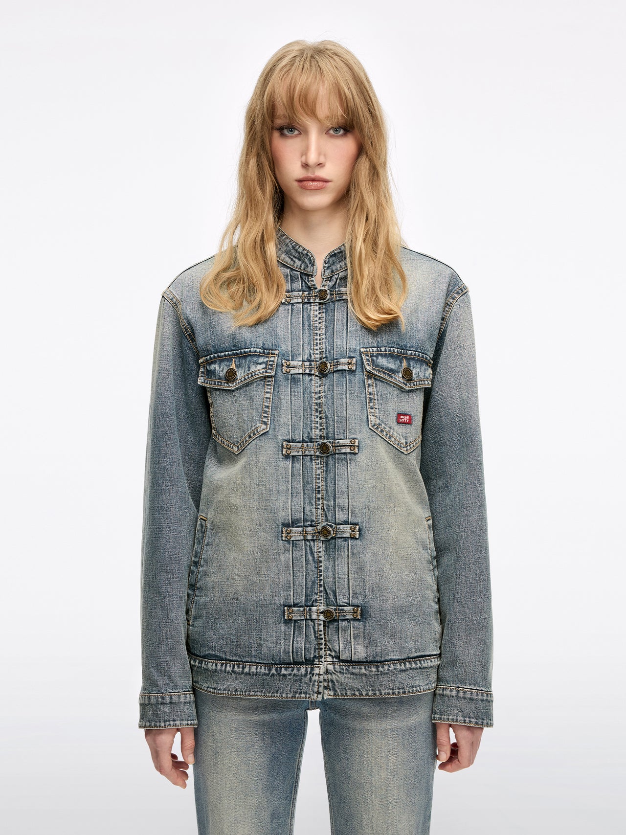 Frog-Button Denim Jacket