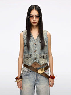 Studded Denim Vest