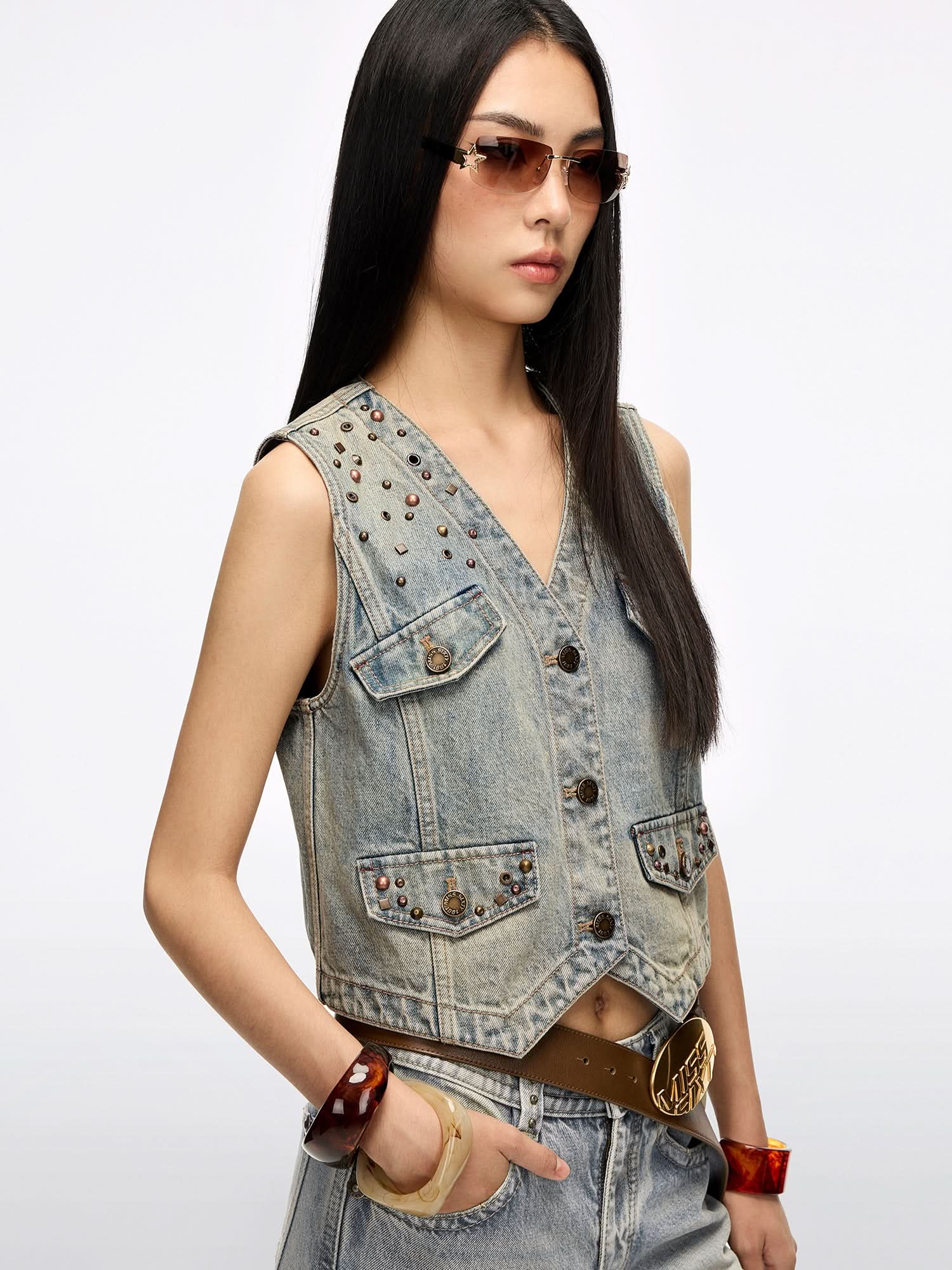 Studded Denim Vest