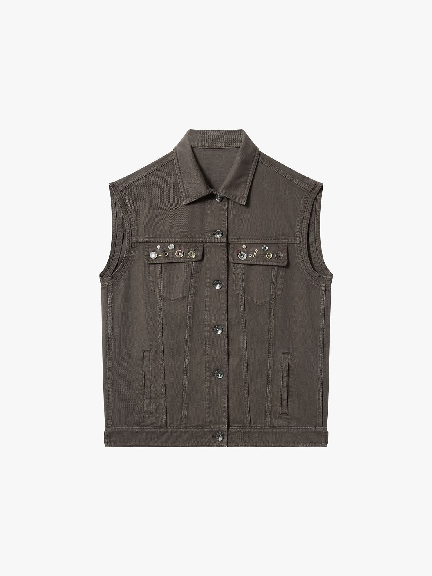 Multi-button Denim Vest