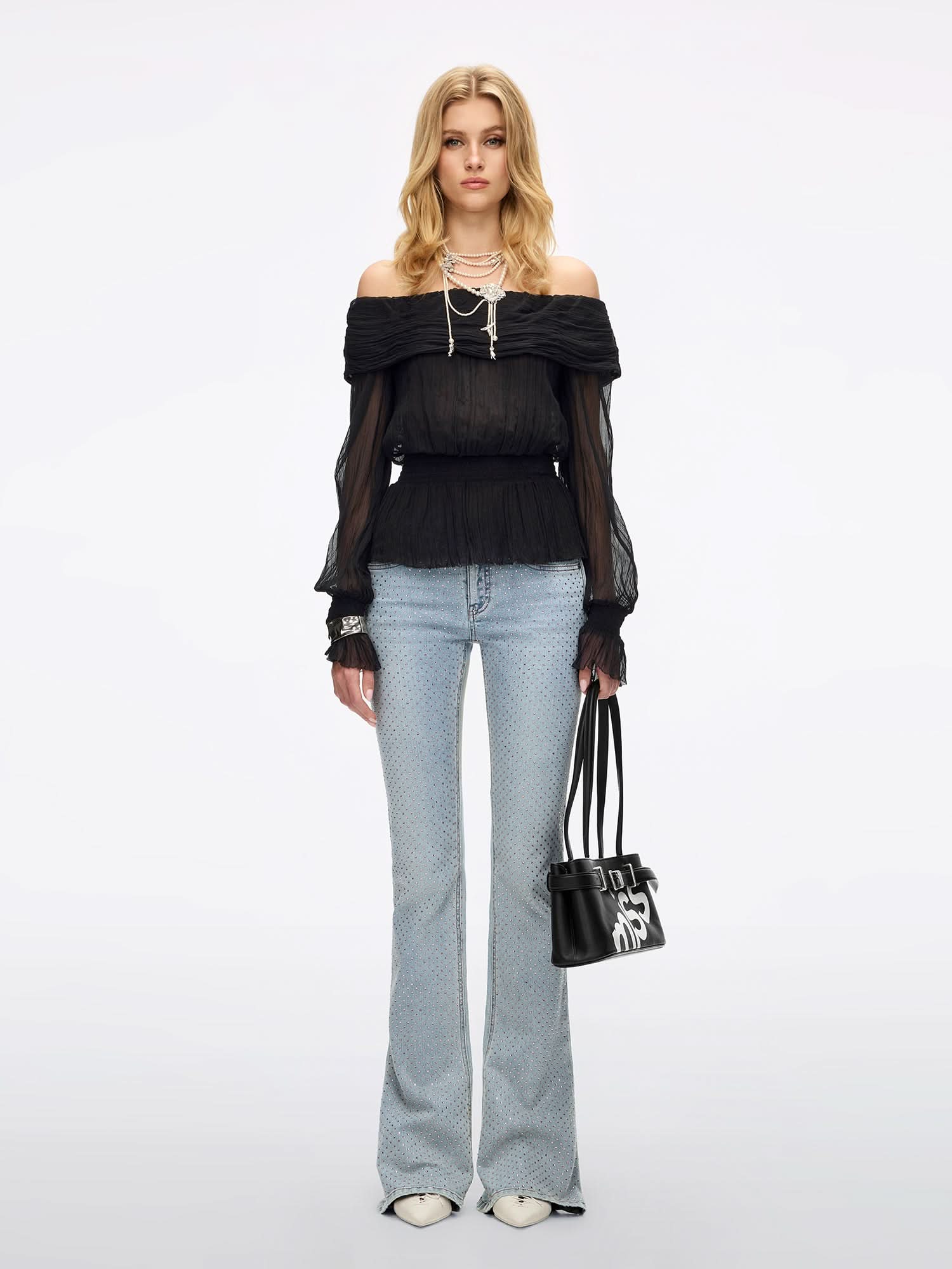 Off-Shoulder Silk Shirt