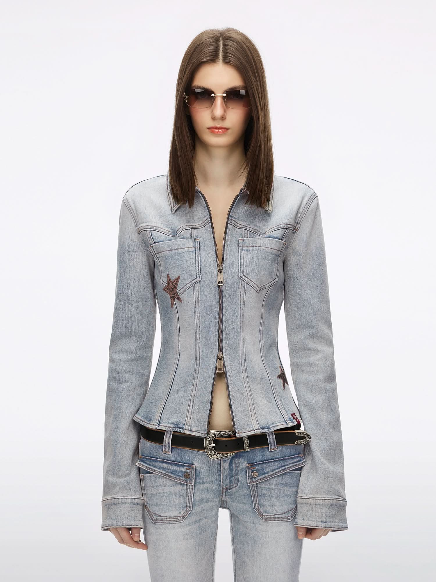 Zipper Denim Shirt
