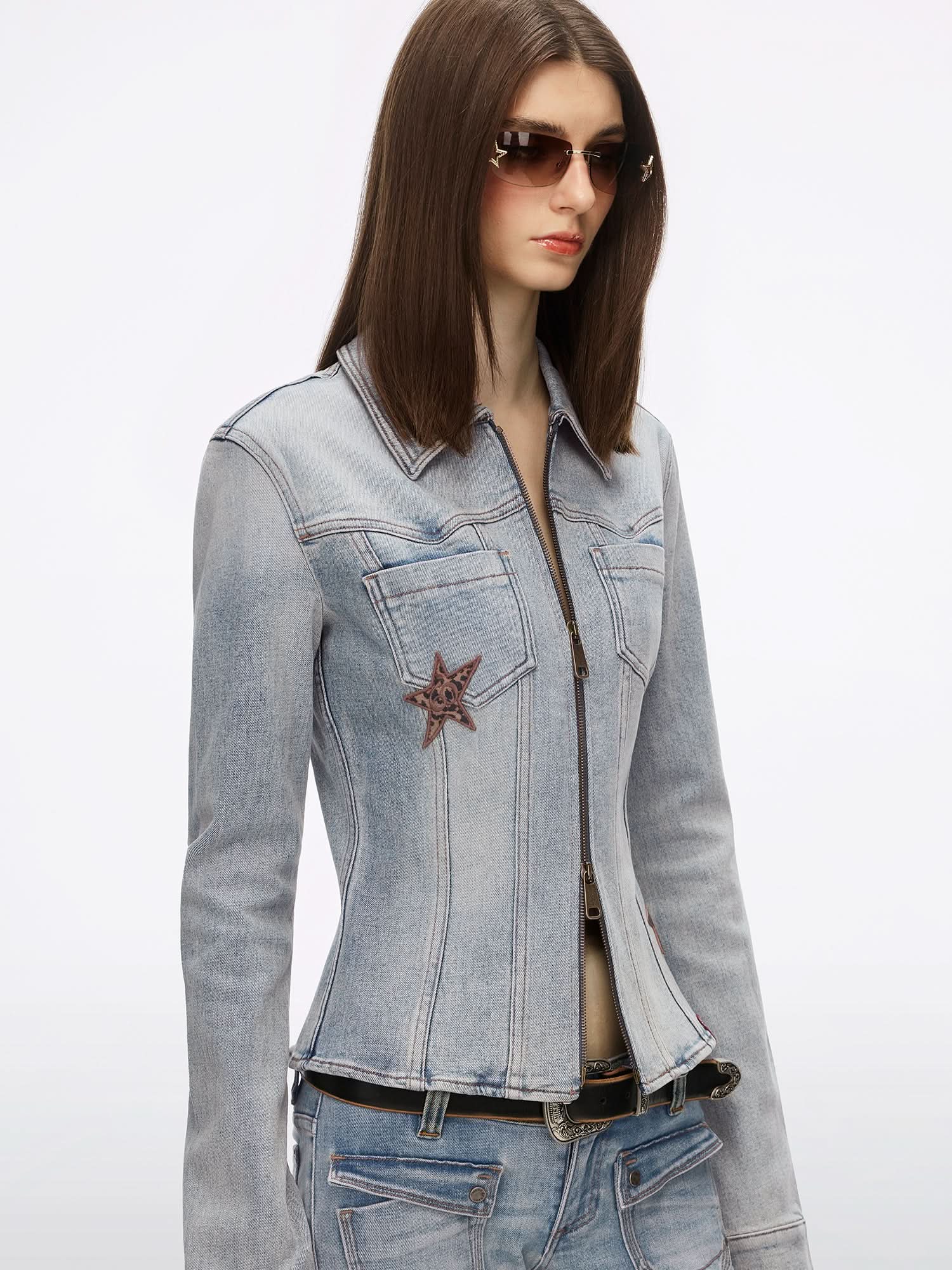 Zipper Denim Shirt