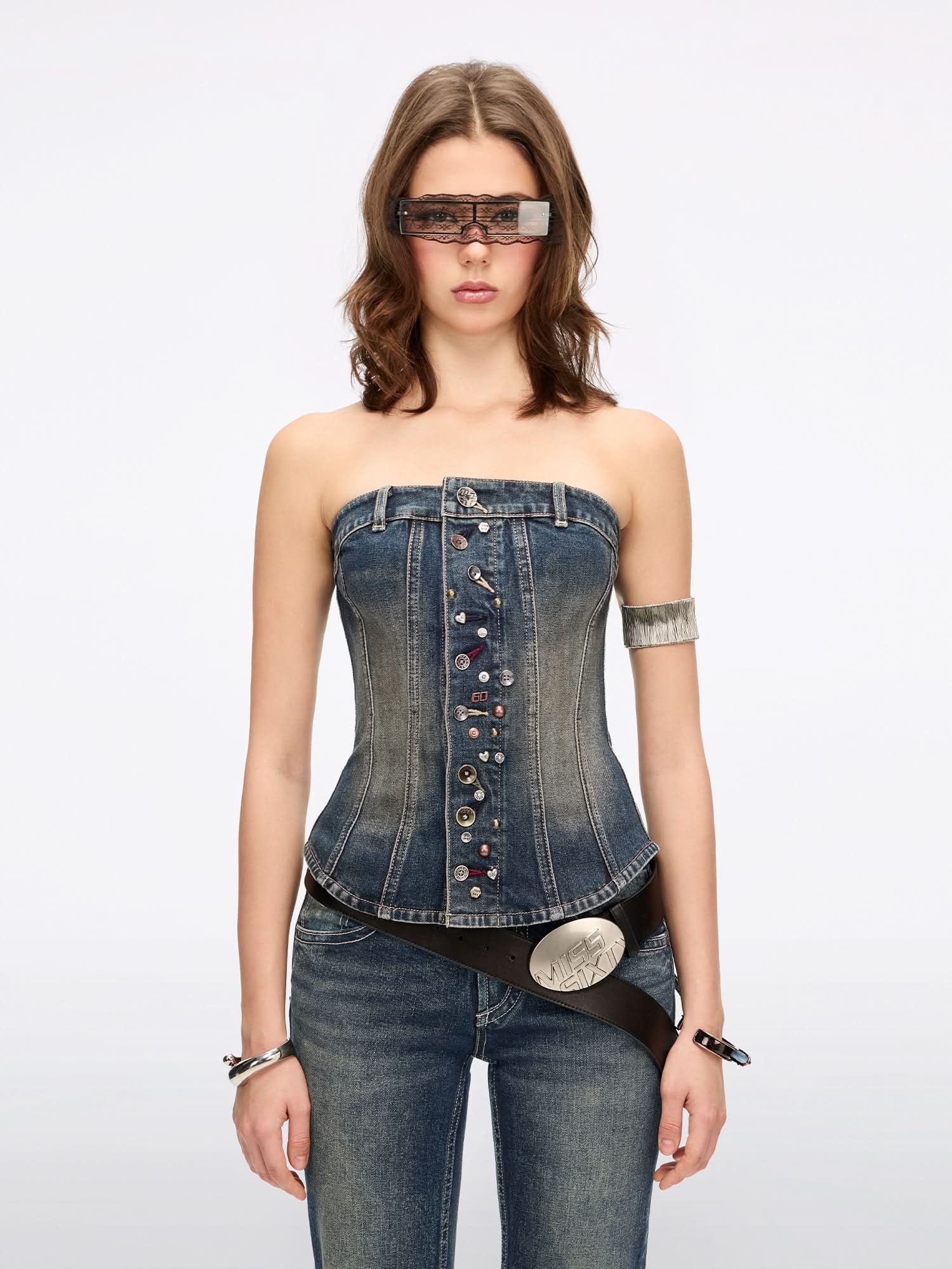 Multi-Stud Denim Tube Top