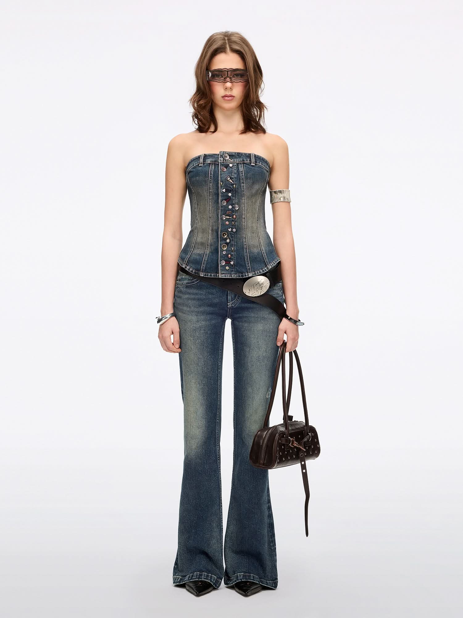 Multi-Stud Denim Tube Top - MISS SIXTY