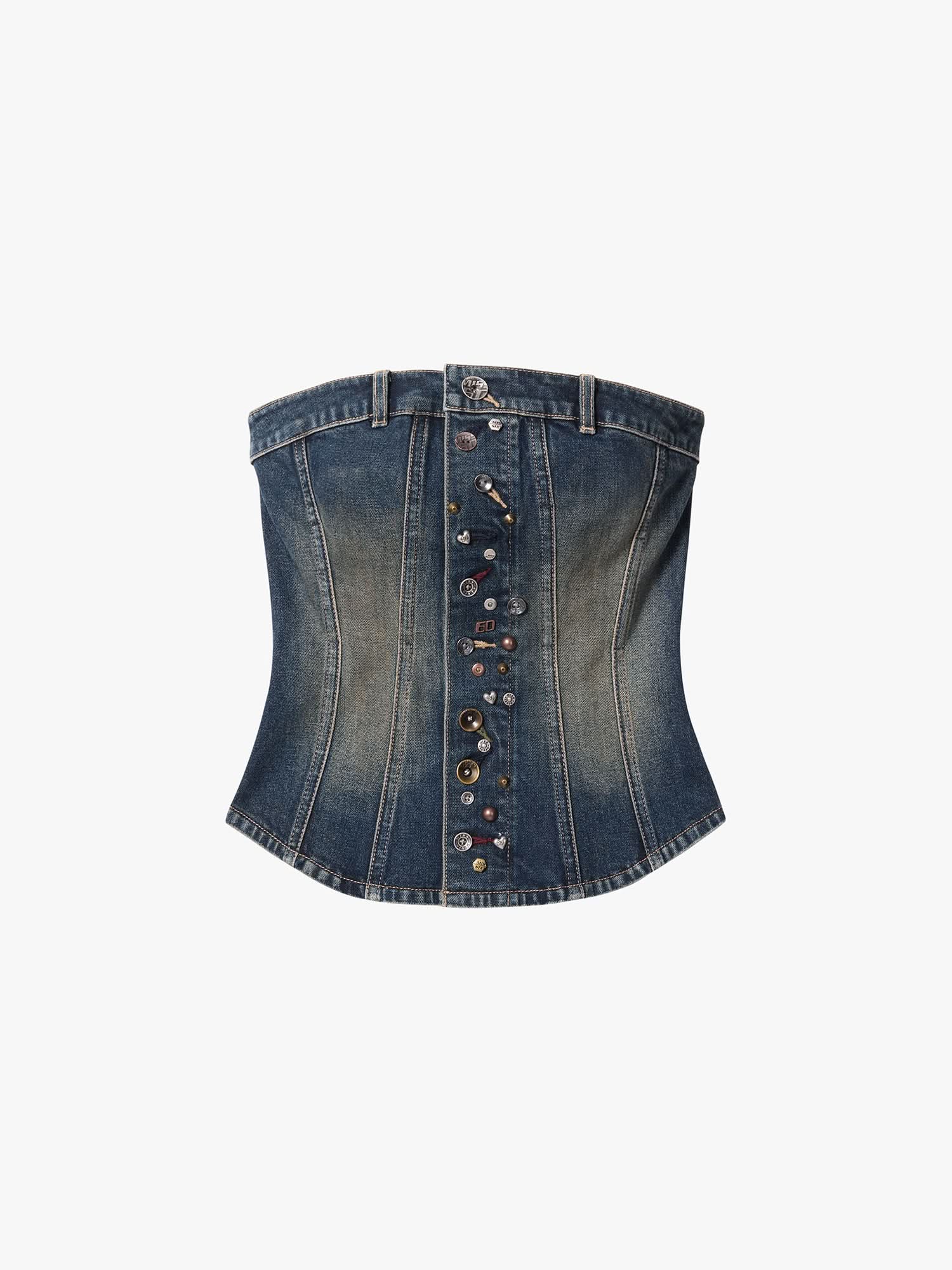 Multi-Stud Denim Tube Top - MISS SIXTY