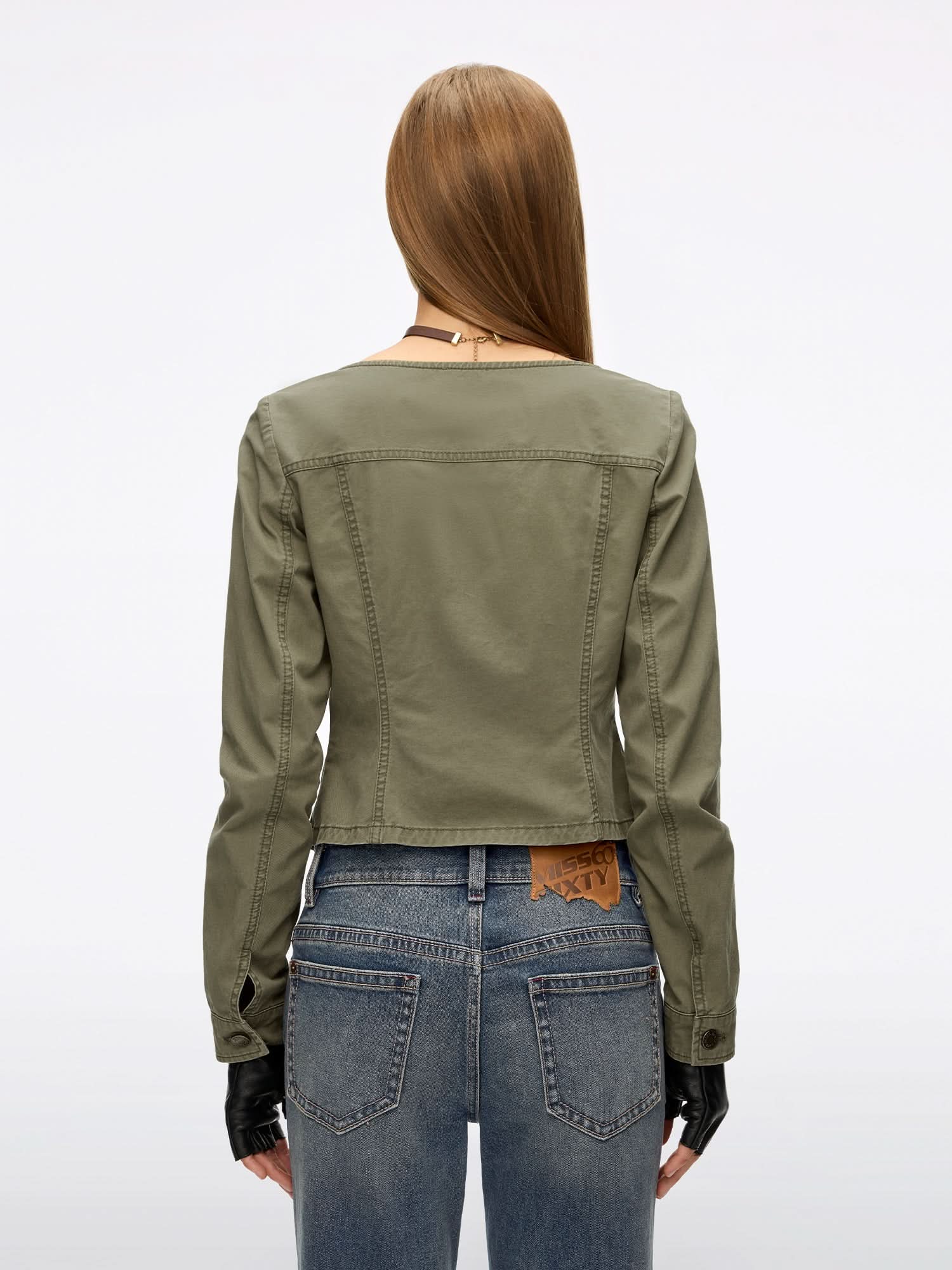 Studded Zipper Denim Shirt