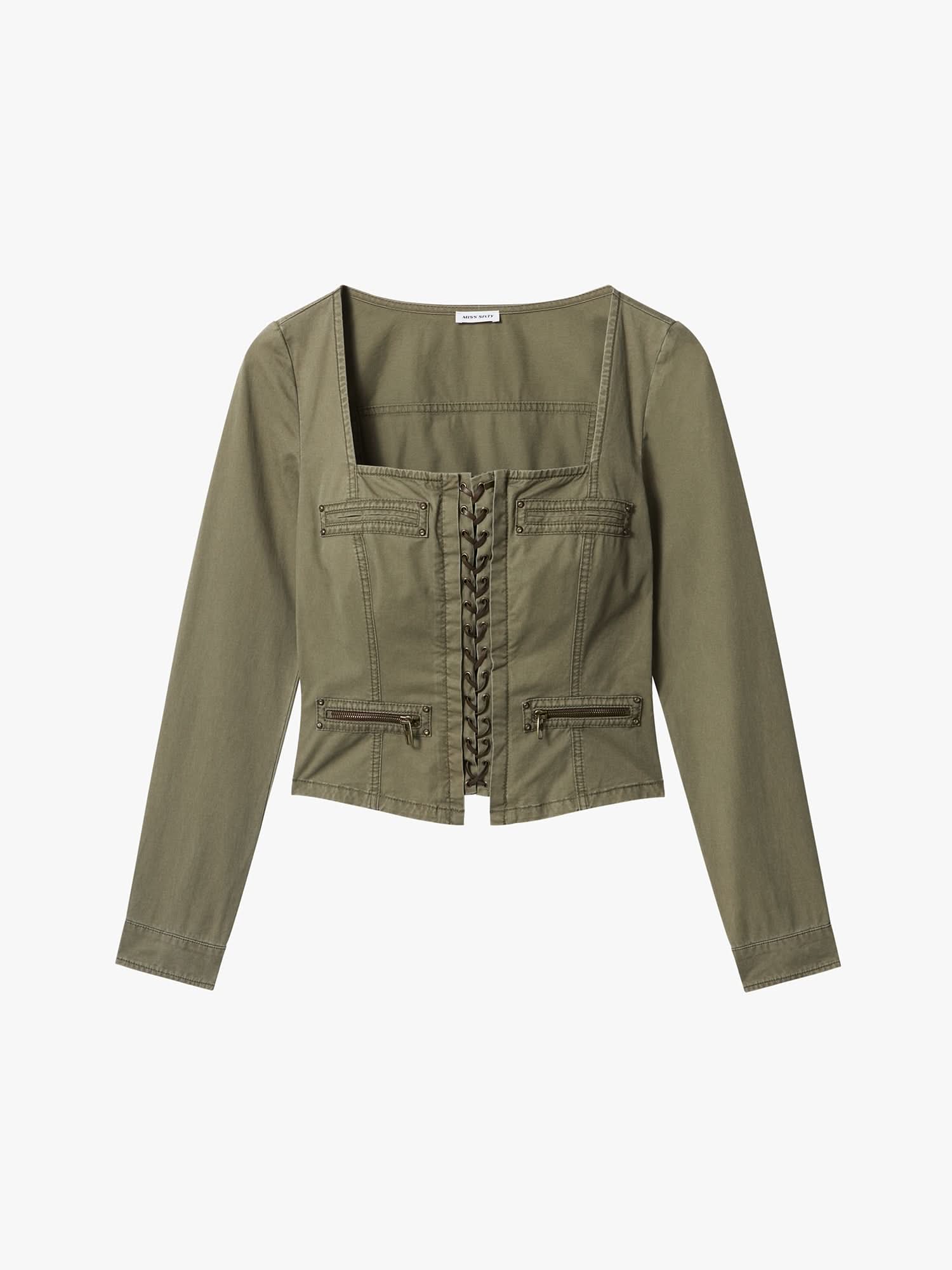 Studded Zipper Denim Shirt