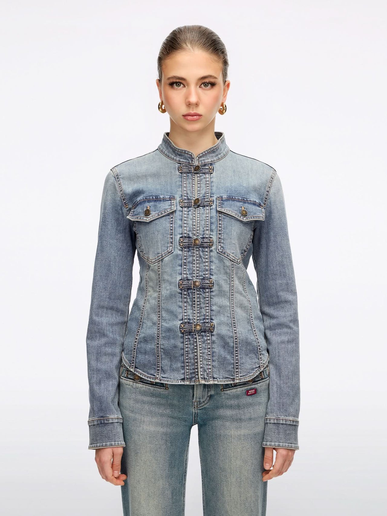 Frog-Button Denim Shirt
