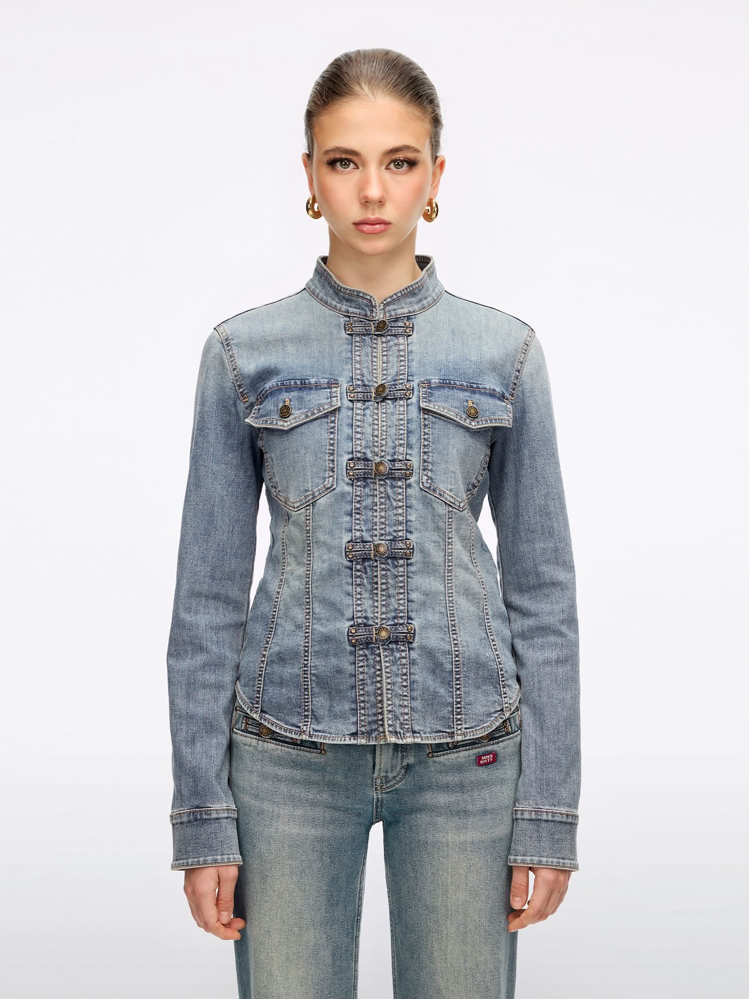 Frog-Button Denim Shirt