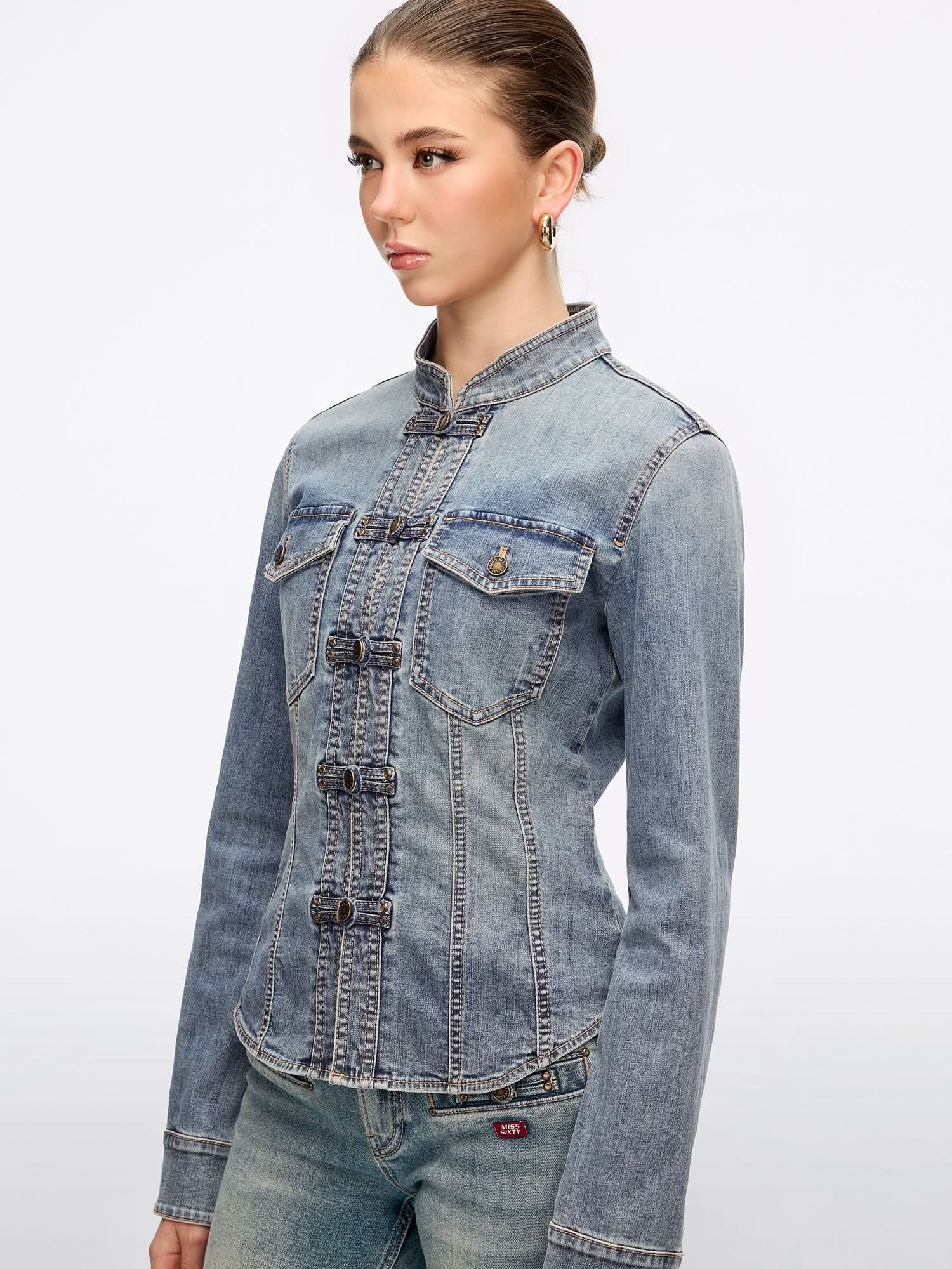 Frog-Button Denim Shirt