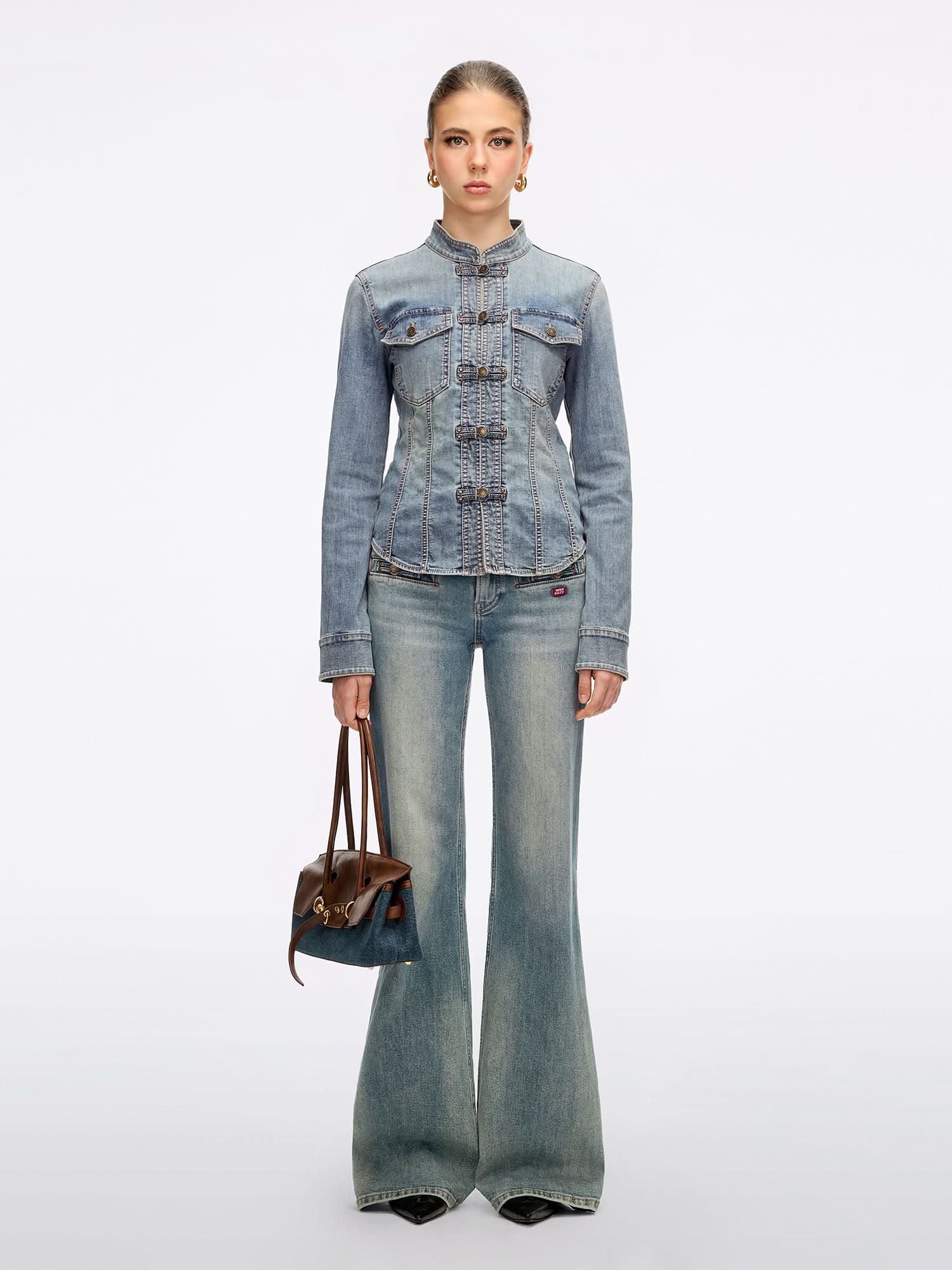 Frog-Button Denim Shirt