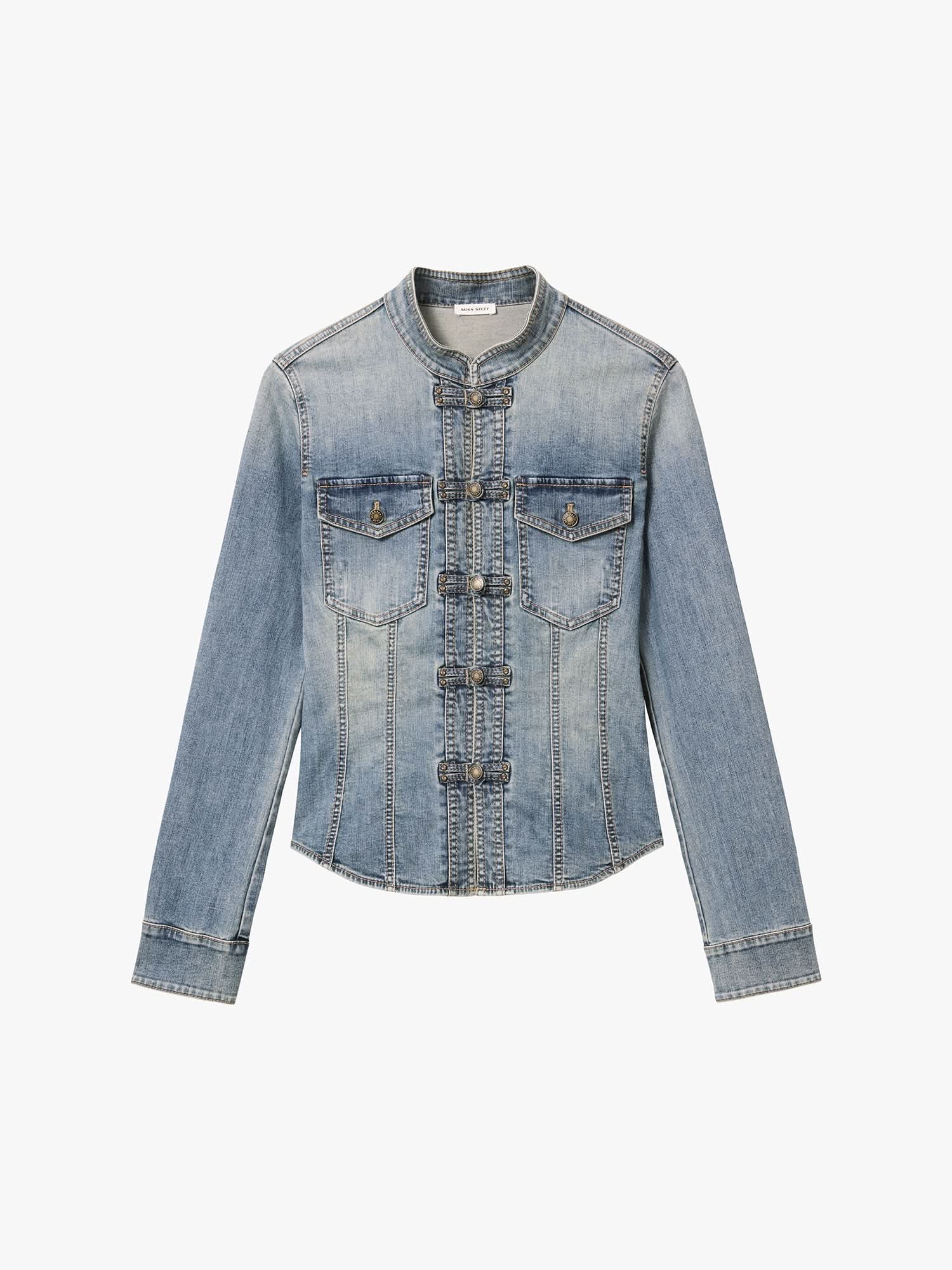 Frog-Button Denim Shirt