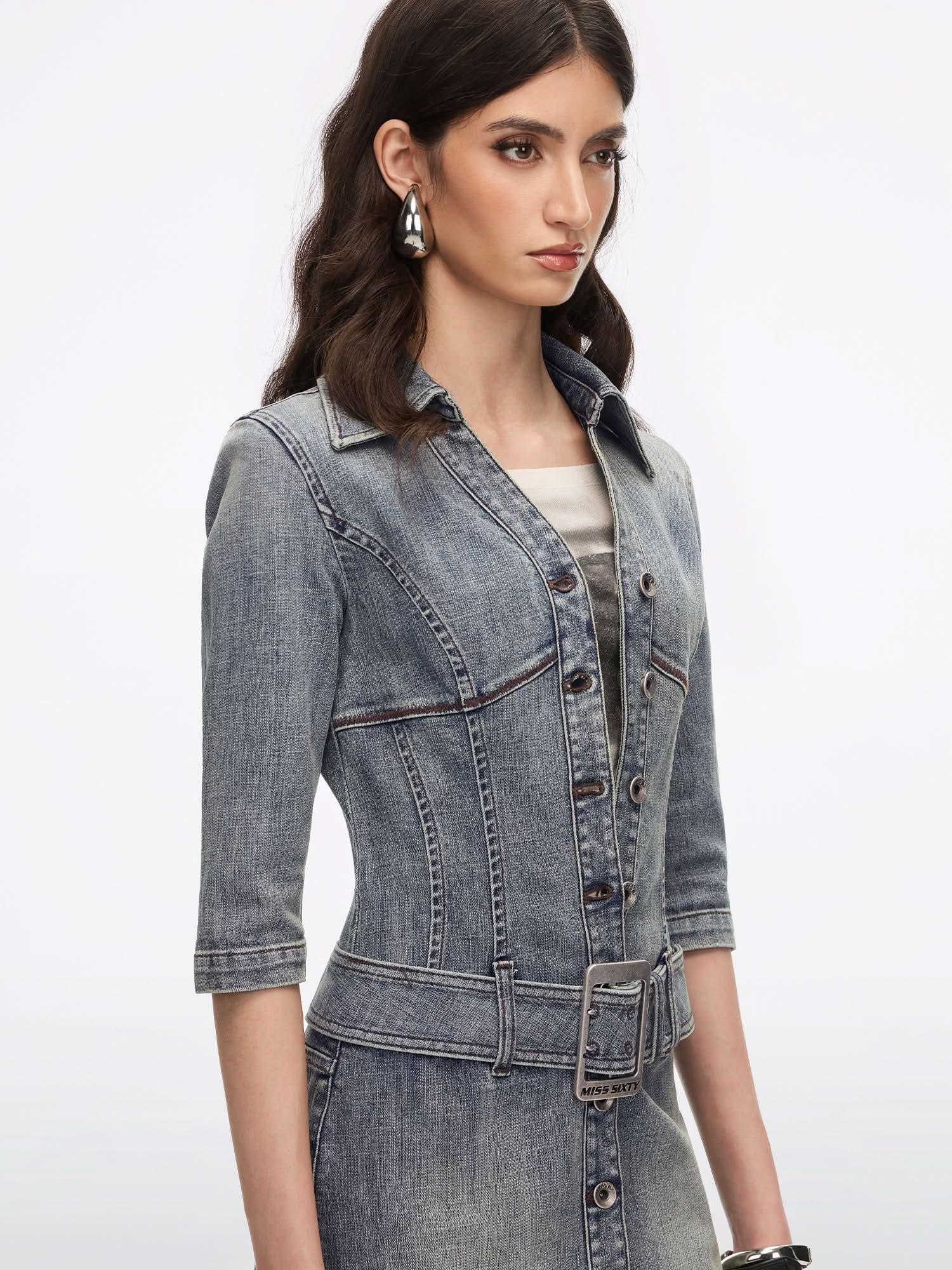 Denim Dress With Belt
