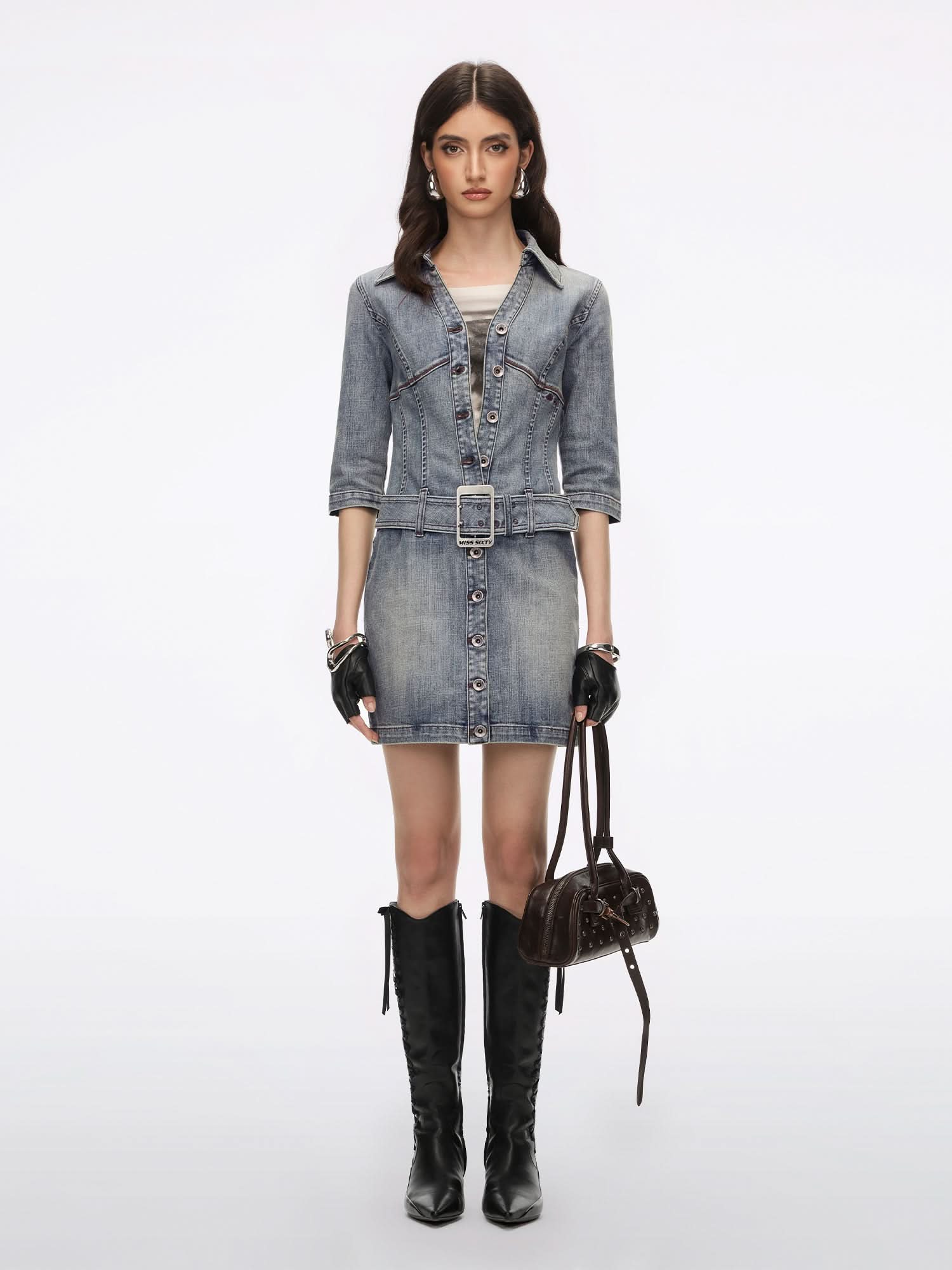 Denim Dress With Belt