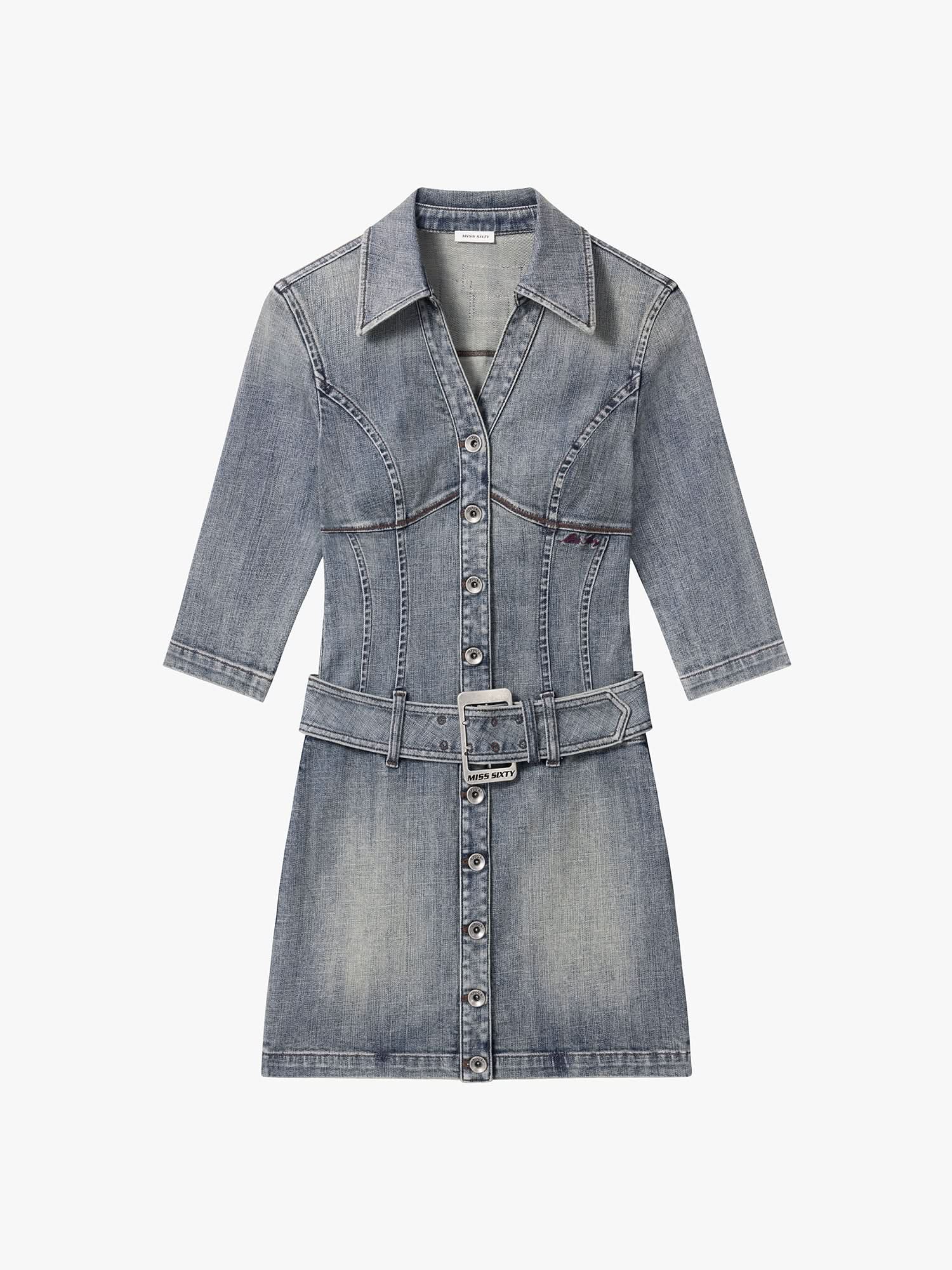 Denim Dress With Belt