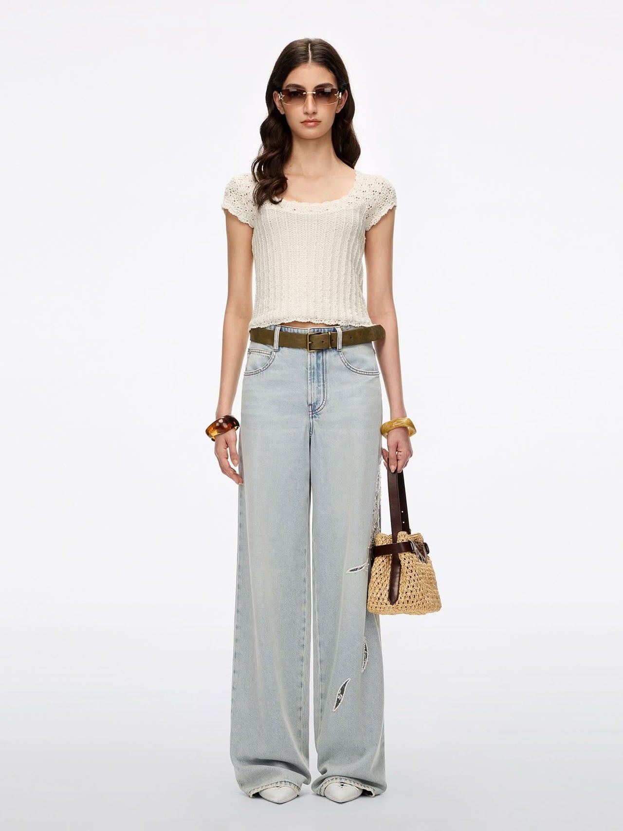 Lace Wing Straight-Cut Jeans