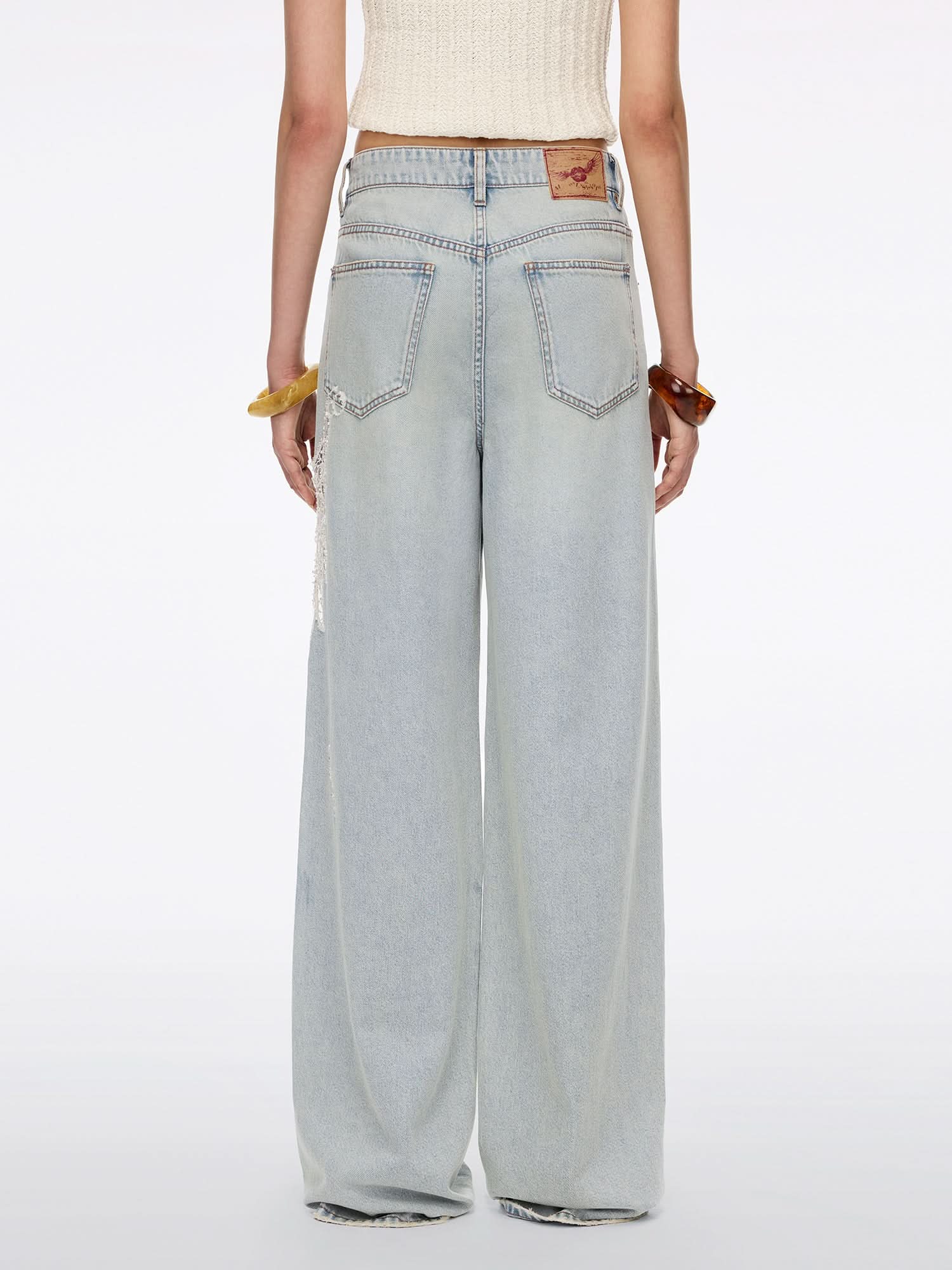 Lace Wing Straight-Cut Jeans