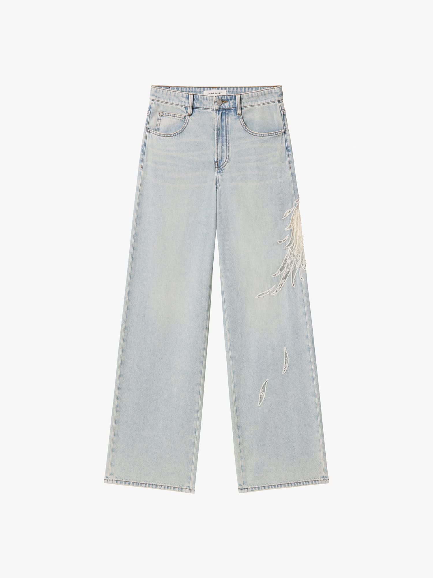 Lace Wing Straight-Cut Jeans