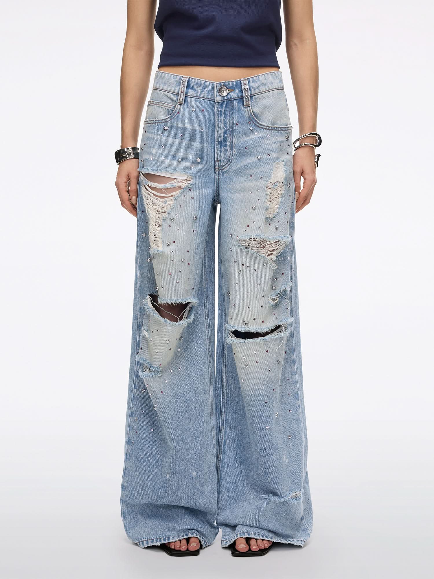 Rhinestone Straight-Leg Jeans