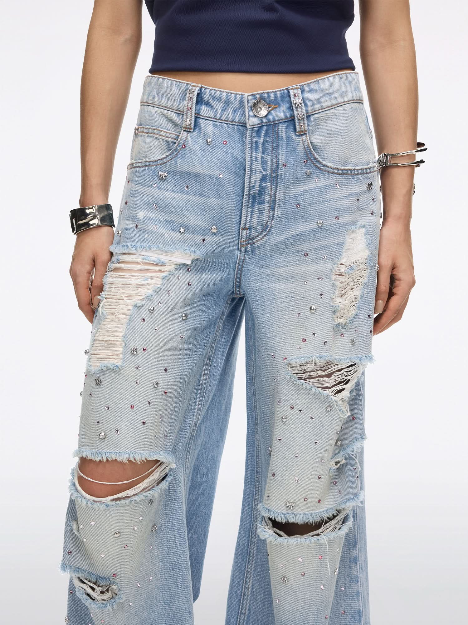 Rhinestone Straight-Leg Jeans