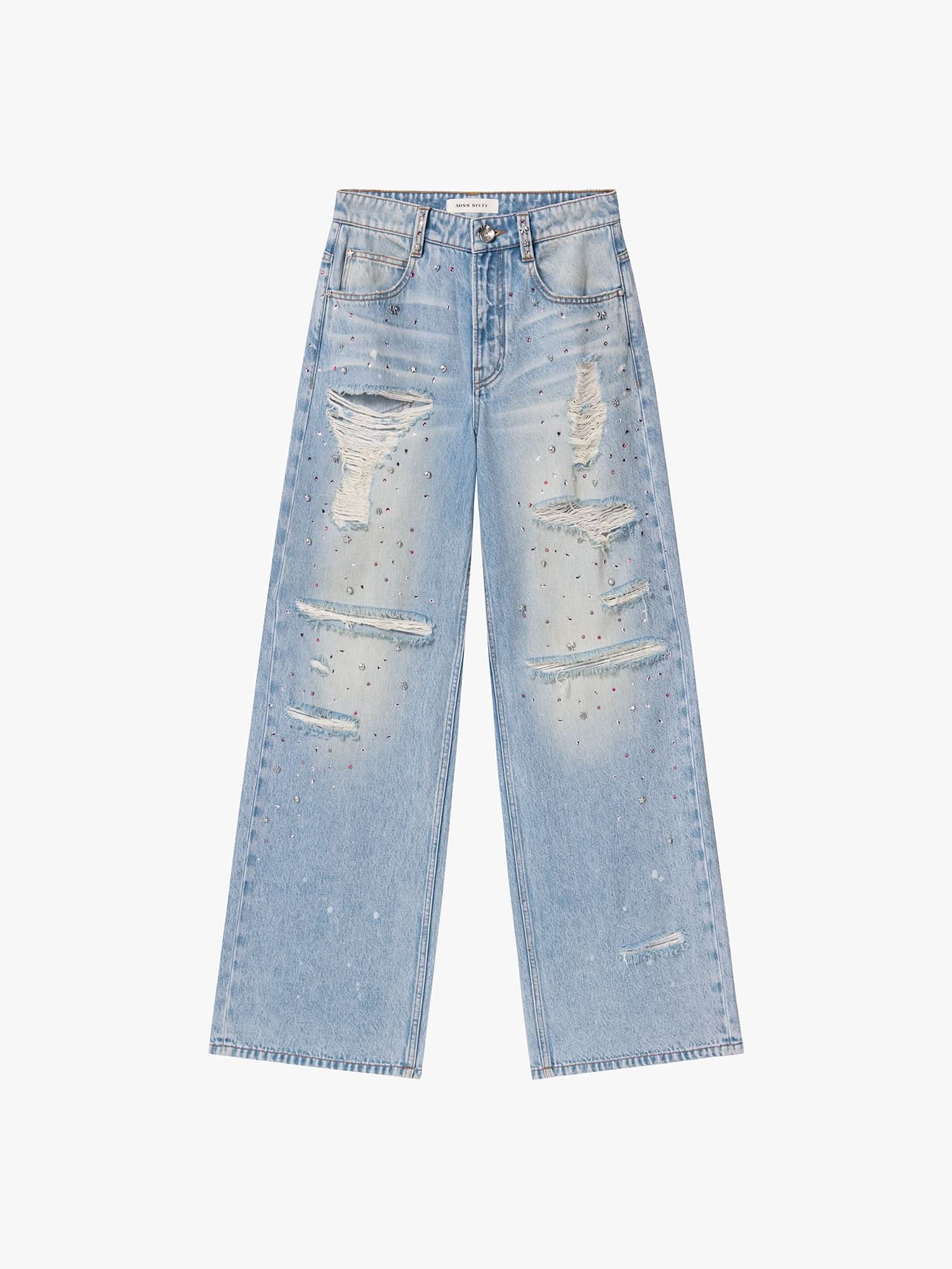 Rhinestone Straight-Leg Jeans