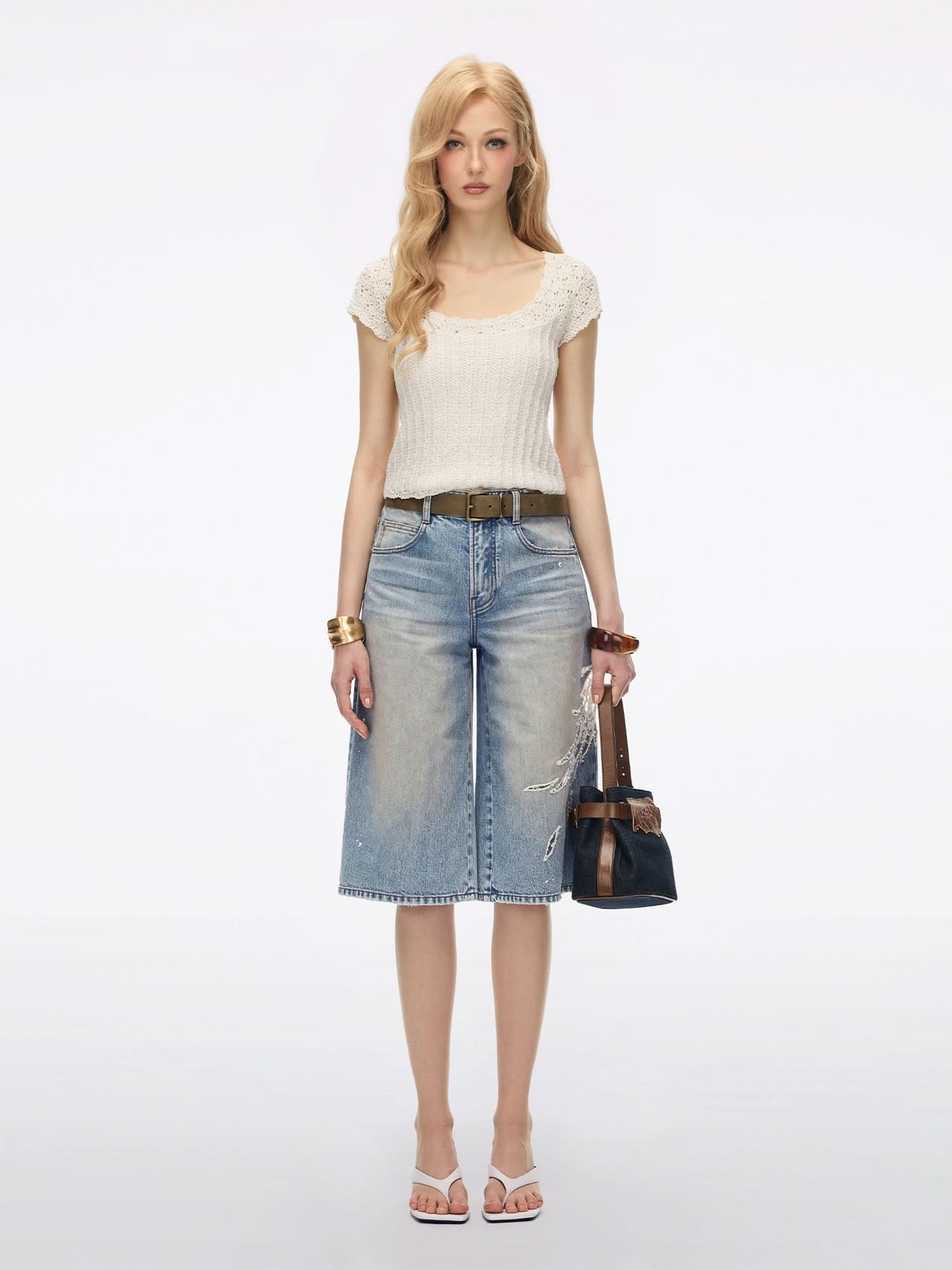 Lace Wing Straight-Cut Jeans