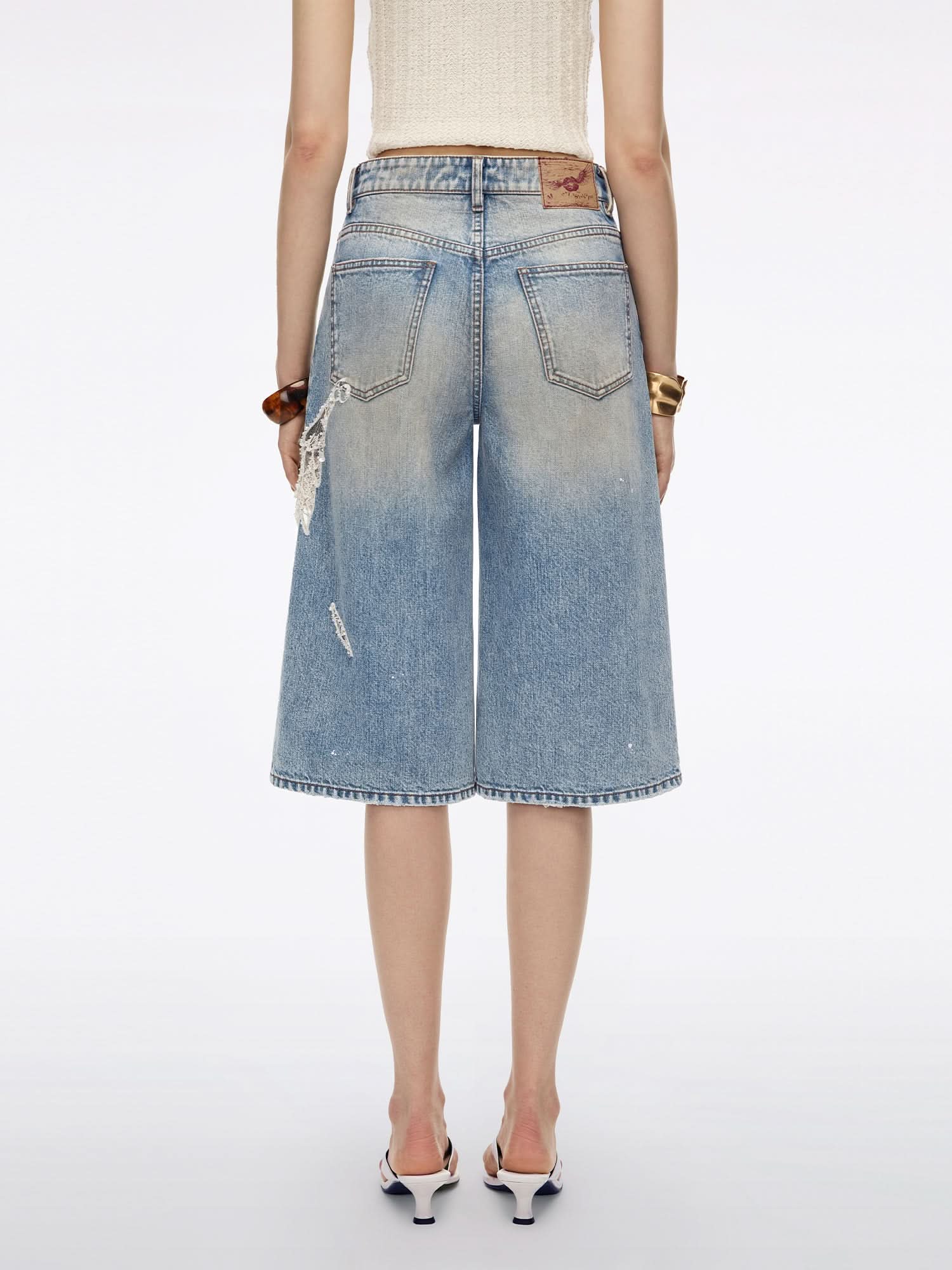 Lace Wing Straight-Cut Jeans