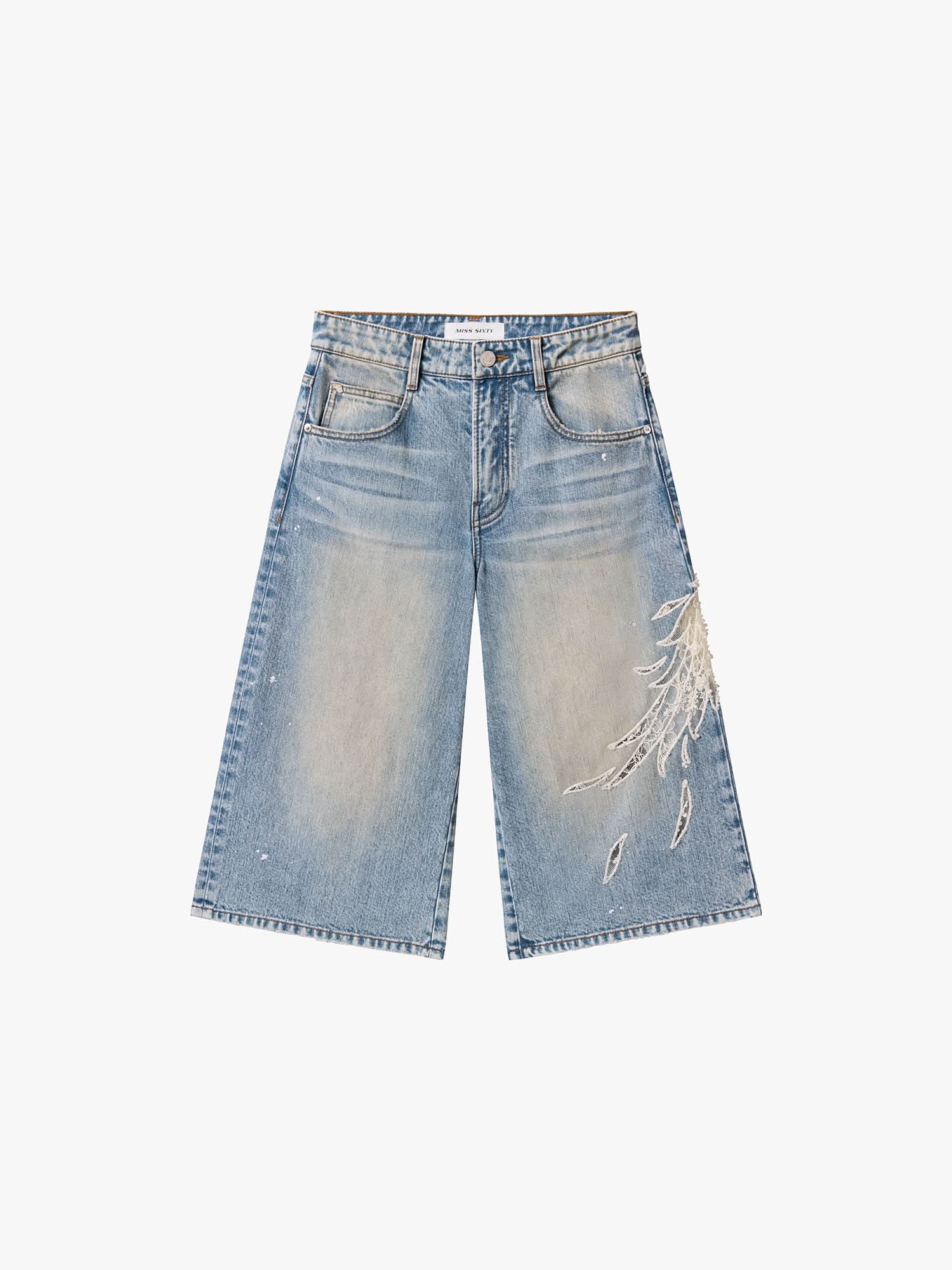 Lace Wing Straight-Cut Jeans