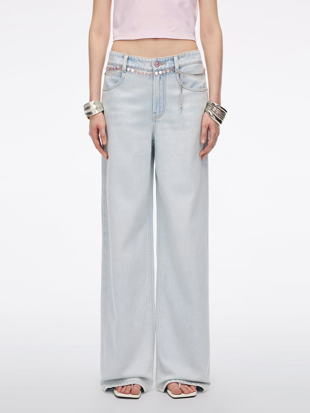 Straight-Leg Jeans with Waist Chain