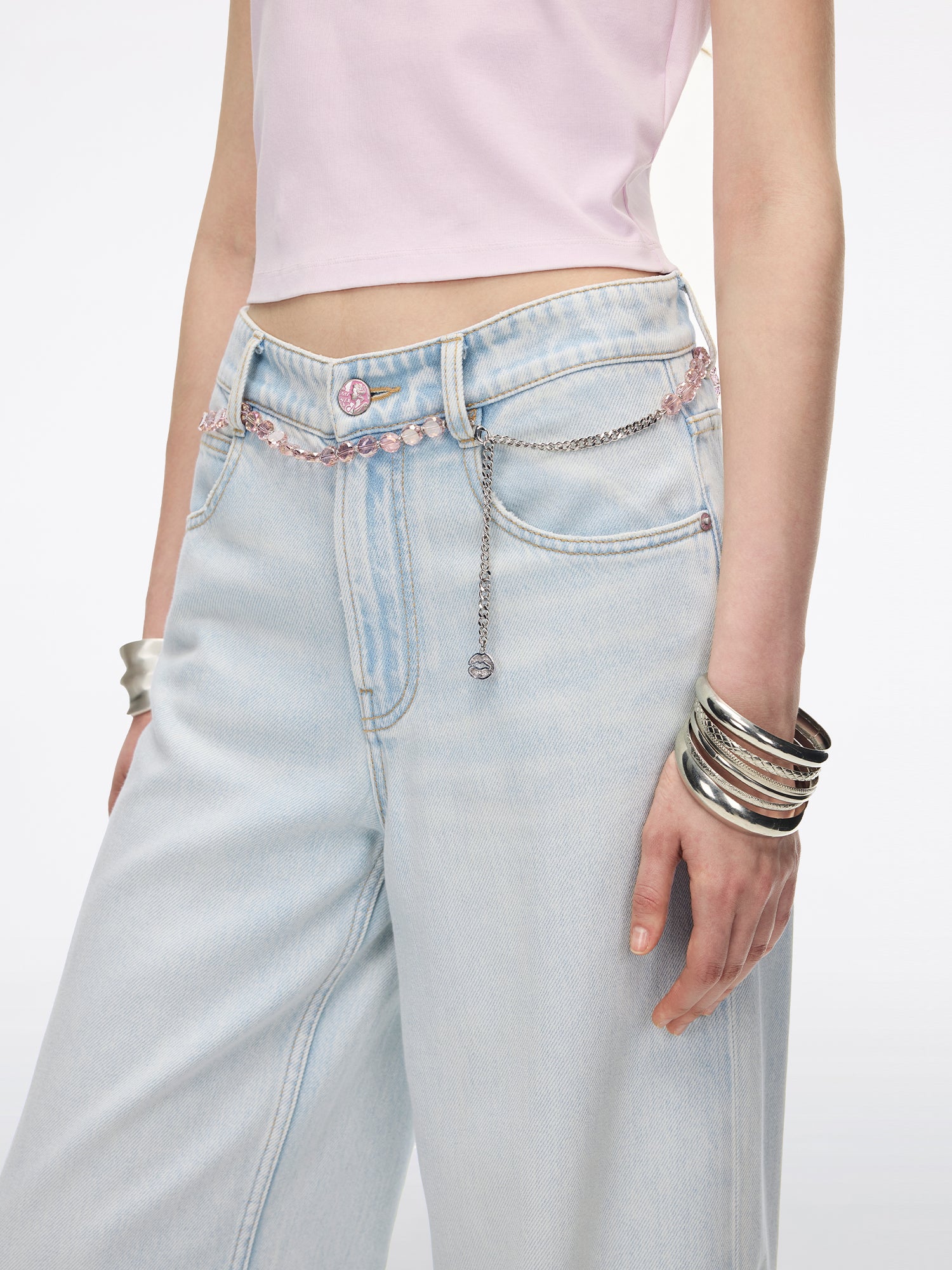 Straight-Leg Jeans with Waist Chain