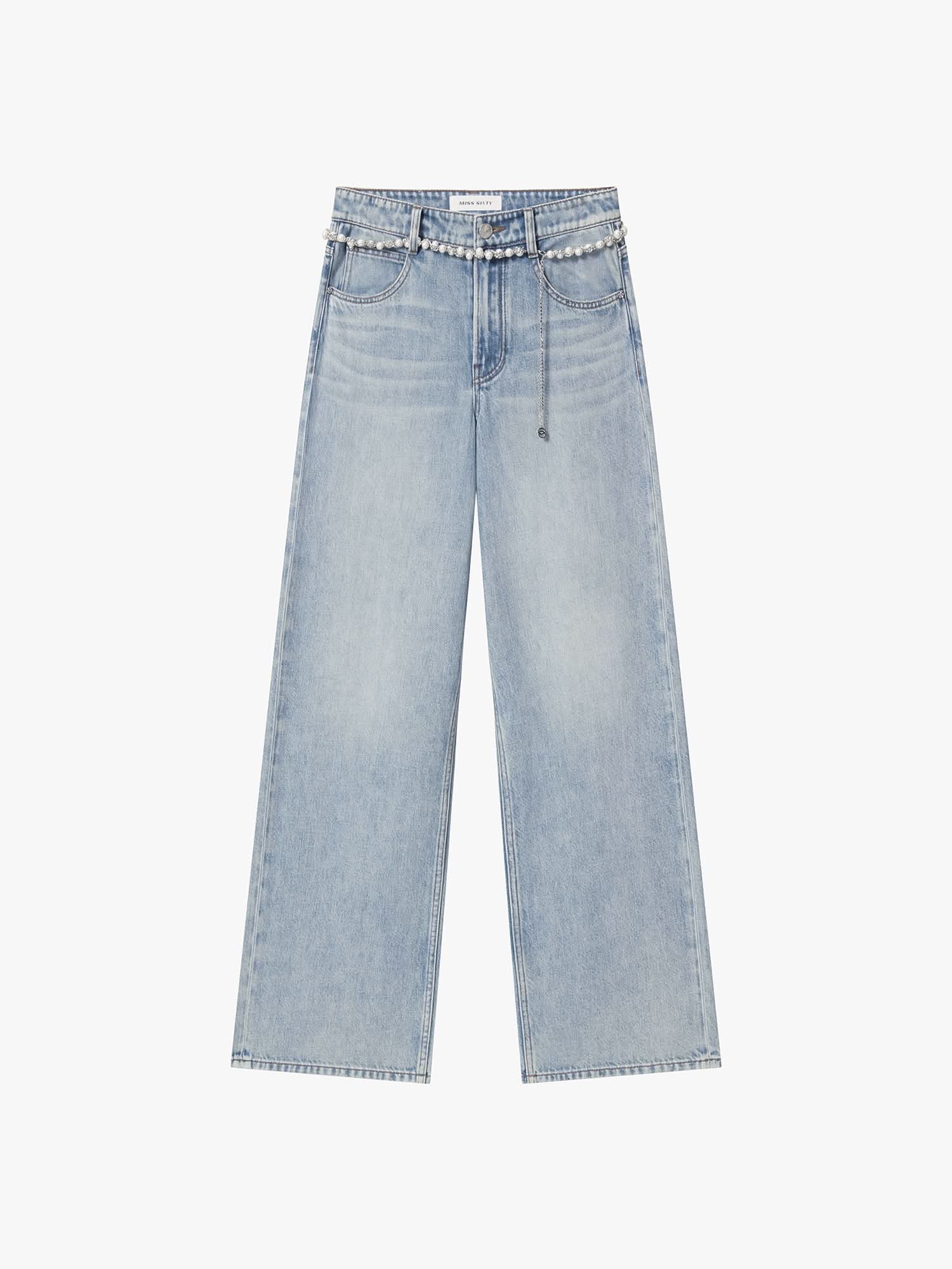 Straight-Leg Jeans with Chain Belt