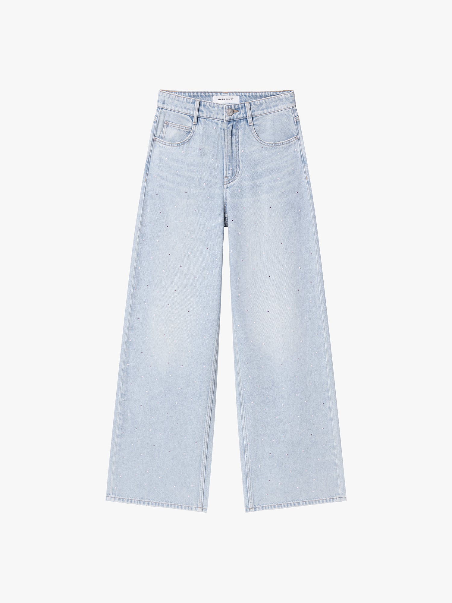 Rhinestone-Embellished Wide-Leg Jeans