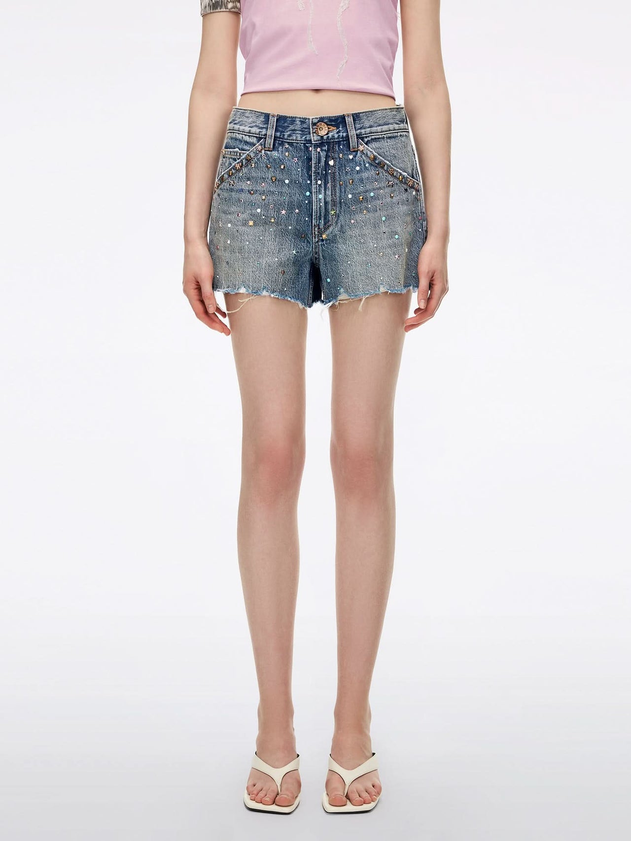 Rhinestone-Embellished Denim Shorts