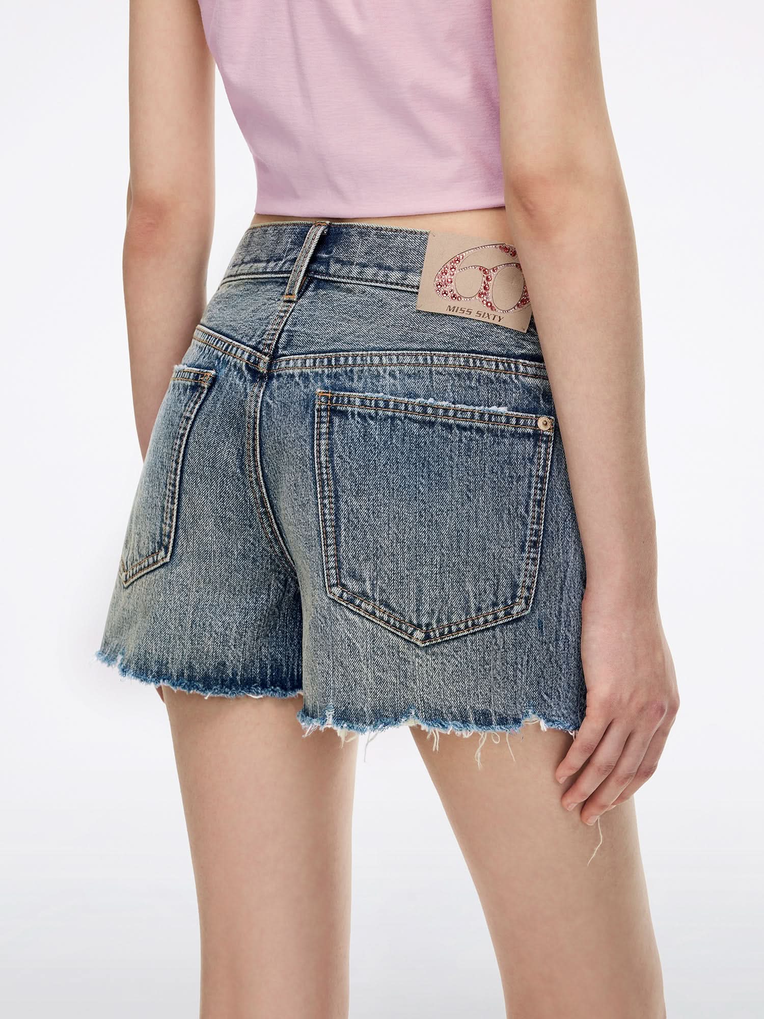 Rhinestone-Embellished Denim Shorts