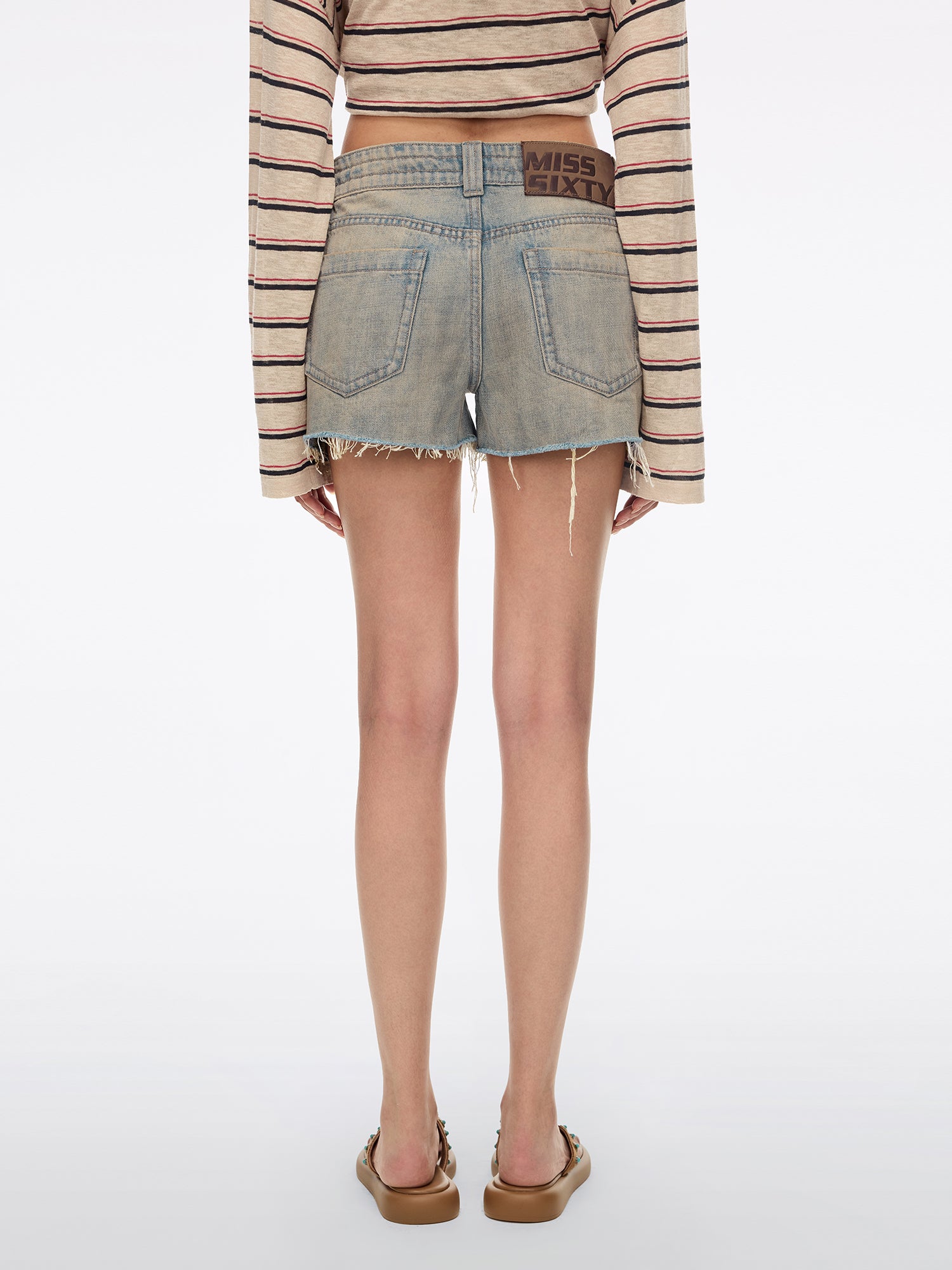 Lace-up denim shorts