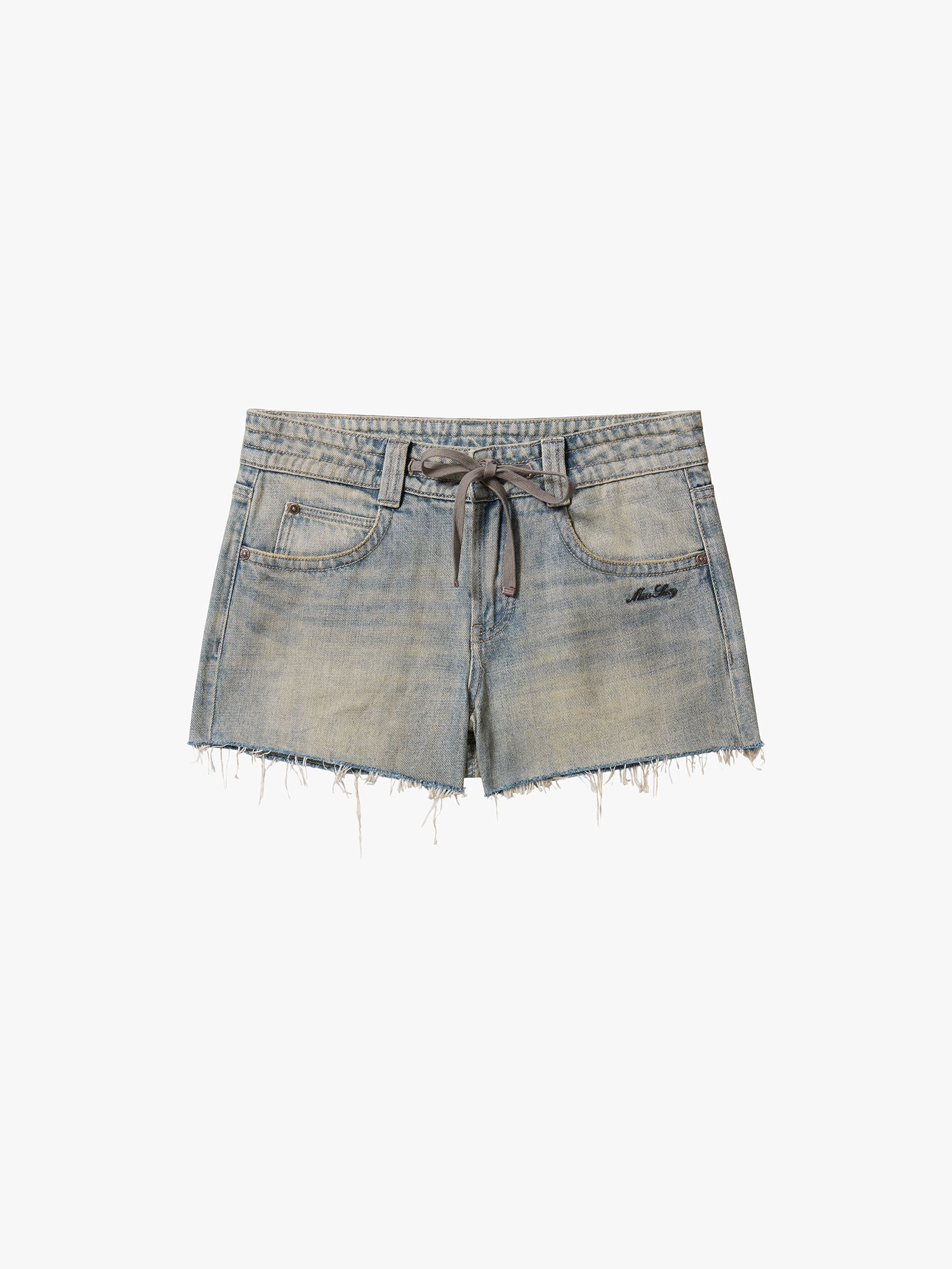 Lace-up denim shorts