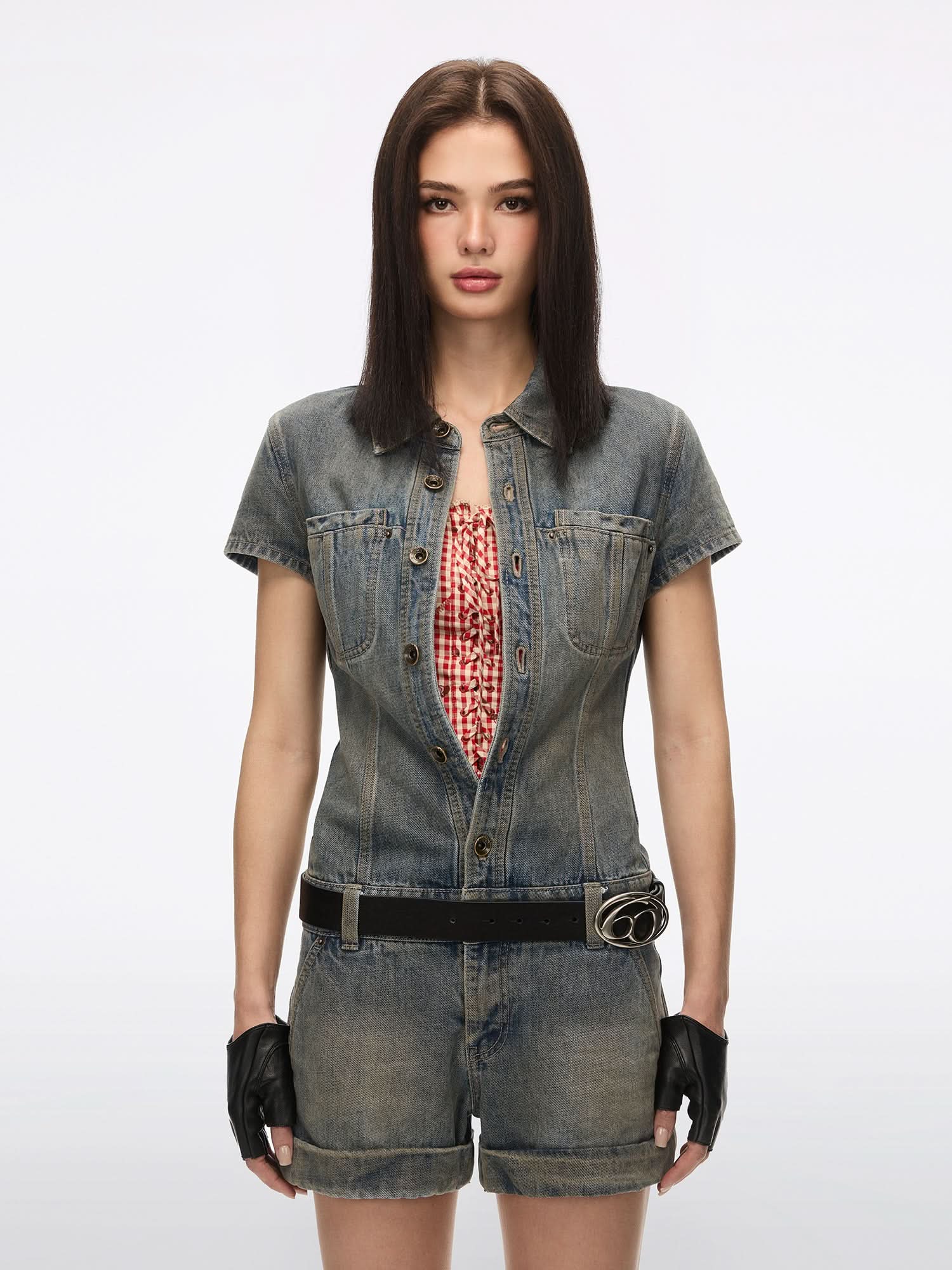 Multi-Patch Denim Jumpsuit