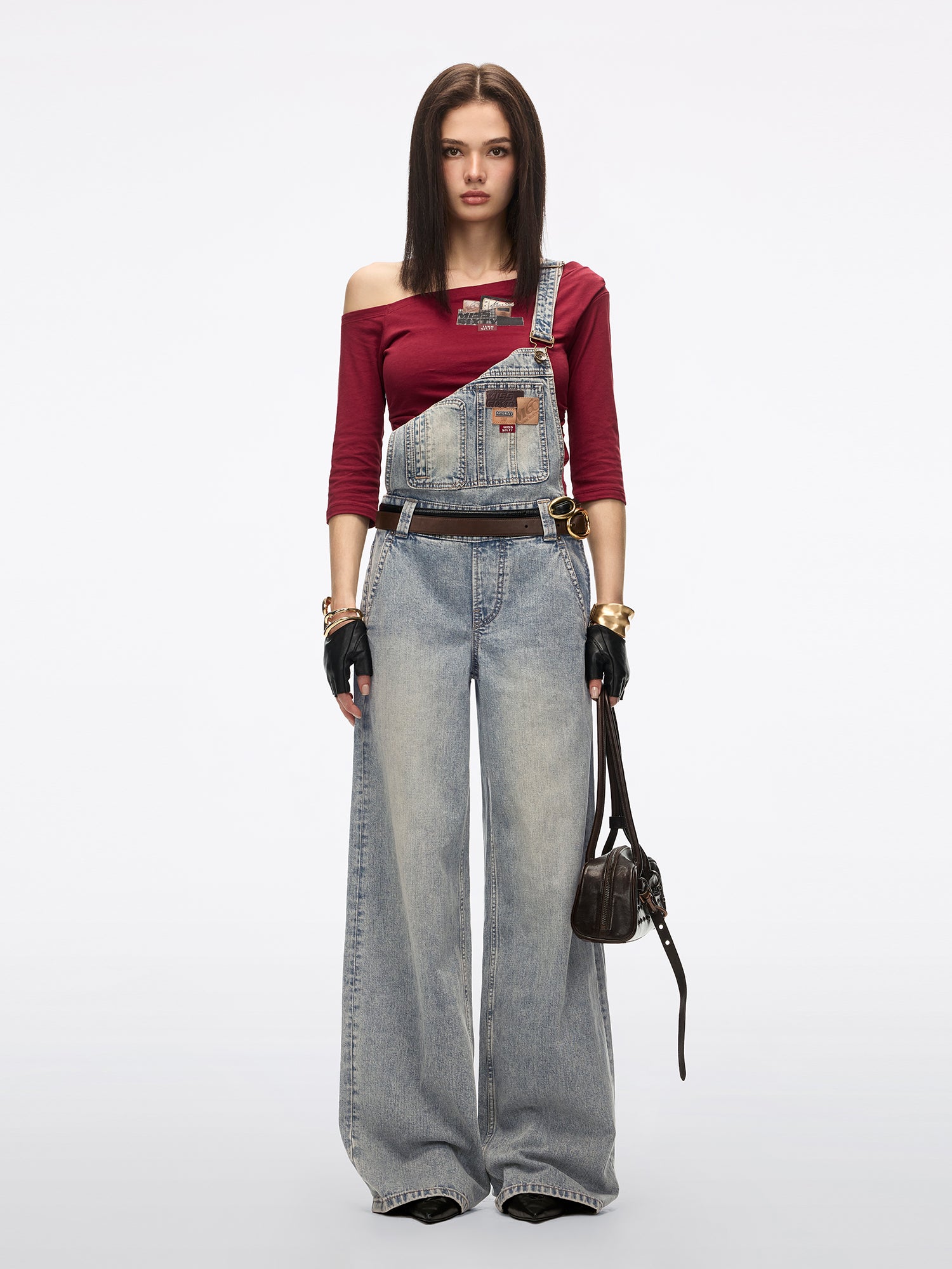 Multi-Patch Denim Overalls