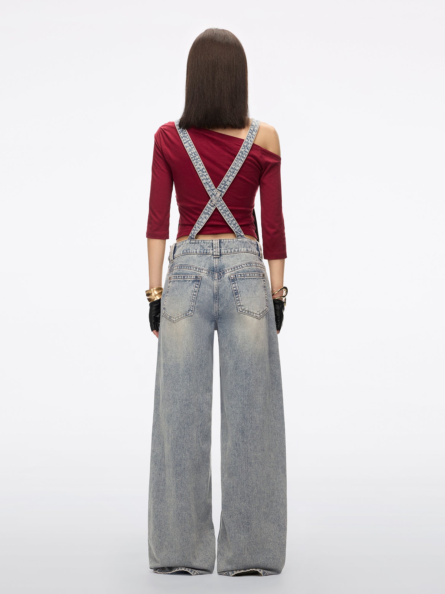 Multi-Patch Denim Overalls