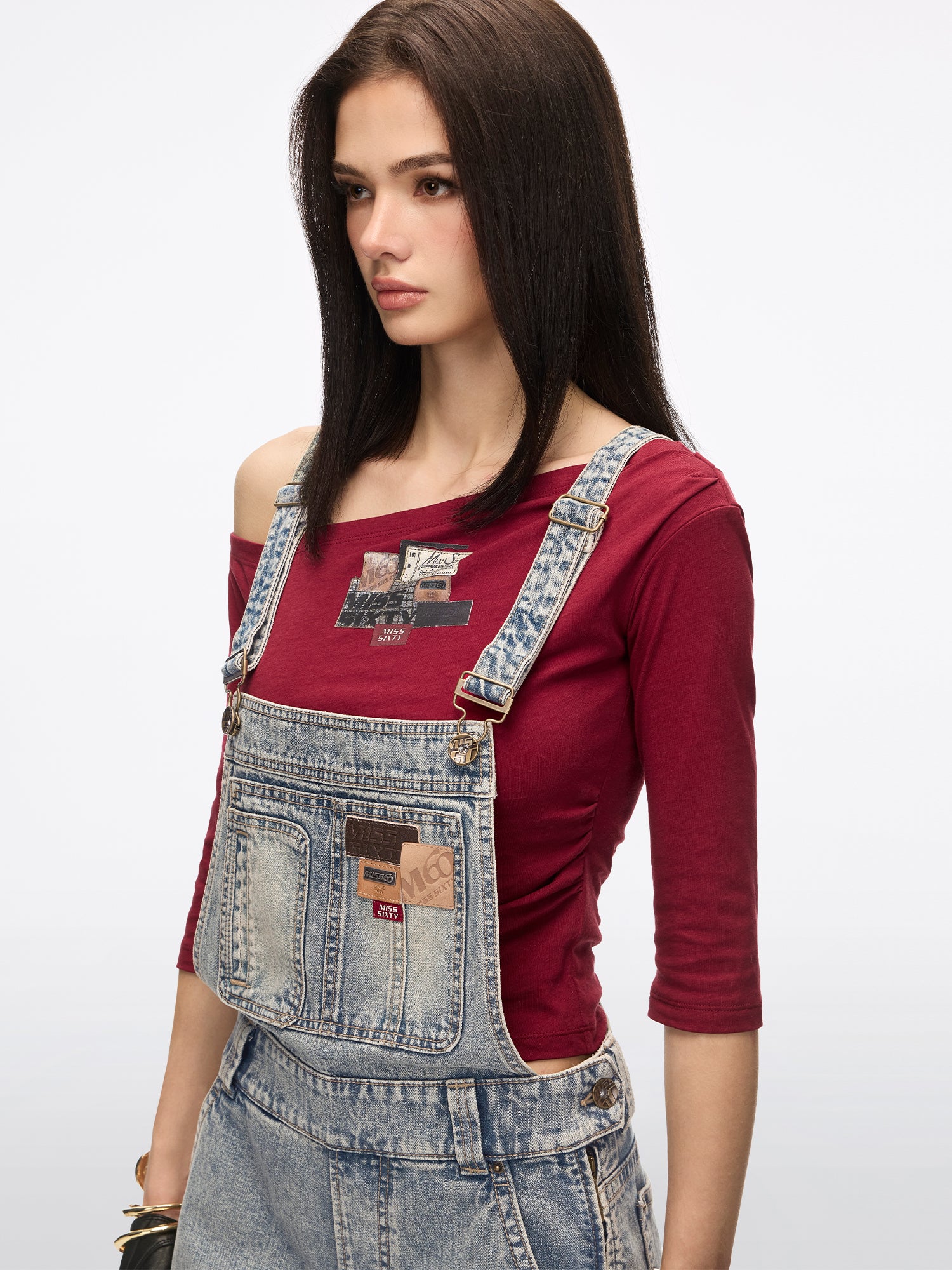 Multi-Patch Denim Overalls
